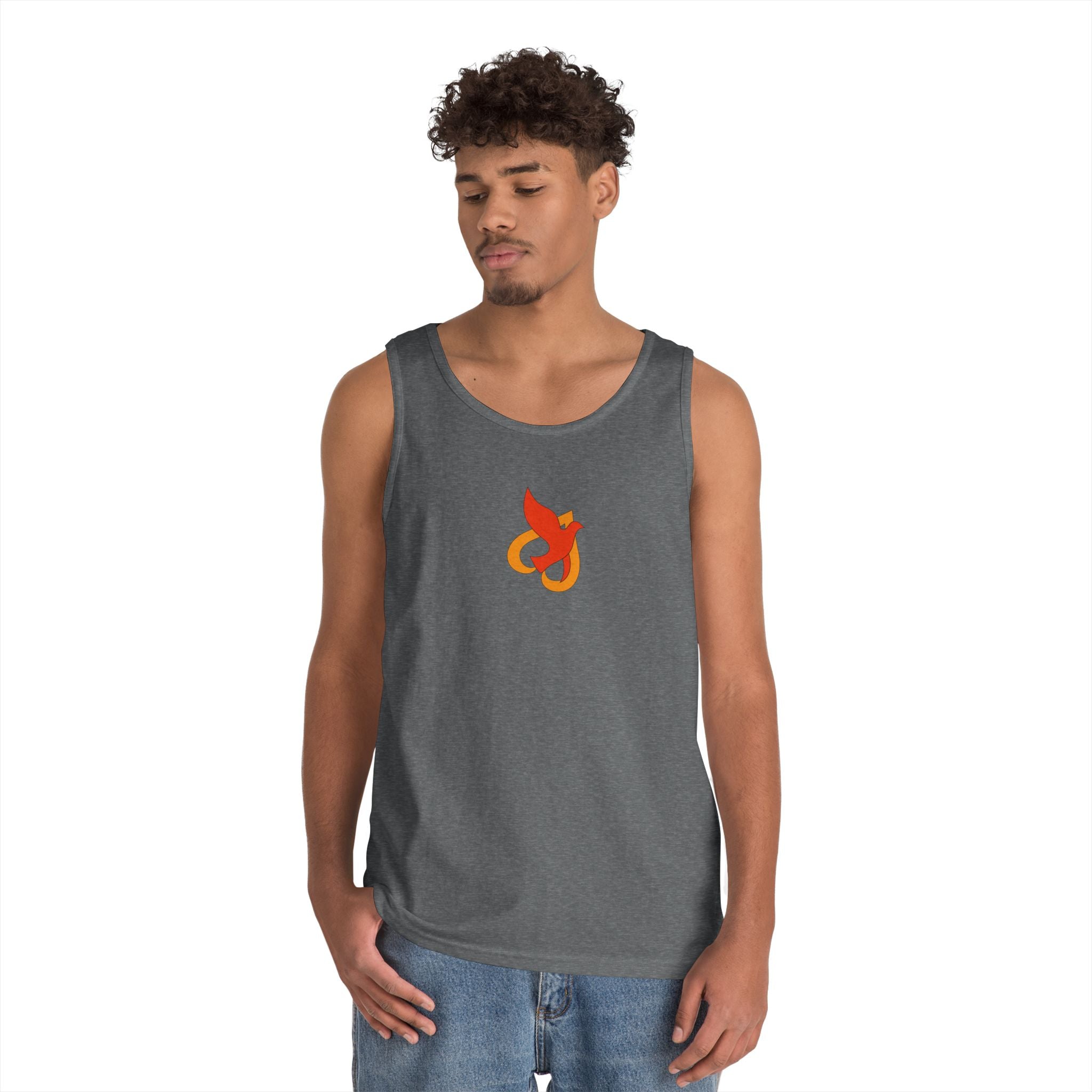 Heavy Cotton Tank Top -- Christian Theme -- Holy Spirit Dove Heart Flame