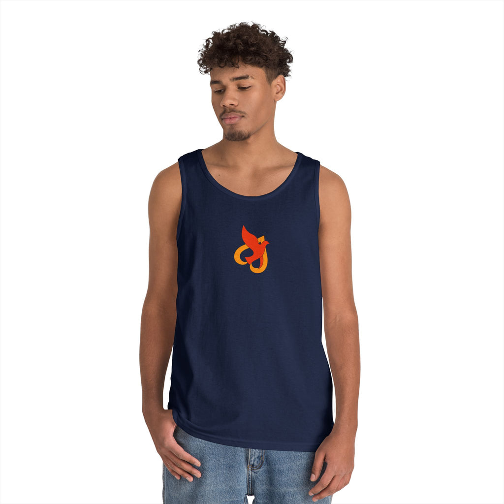 Heavy Cotton Tank Top -- Christian Theme -- Holy Spirit Dove Heart Flame
