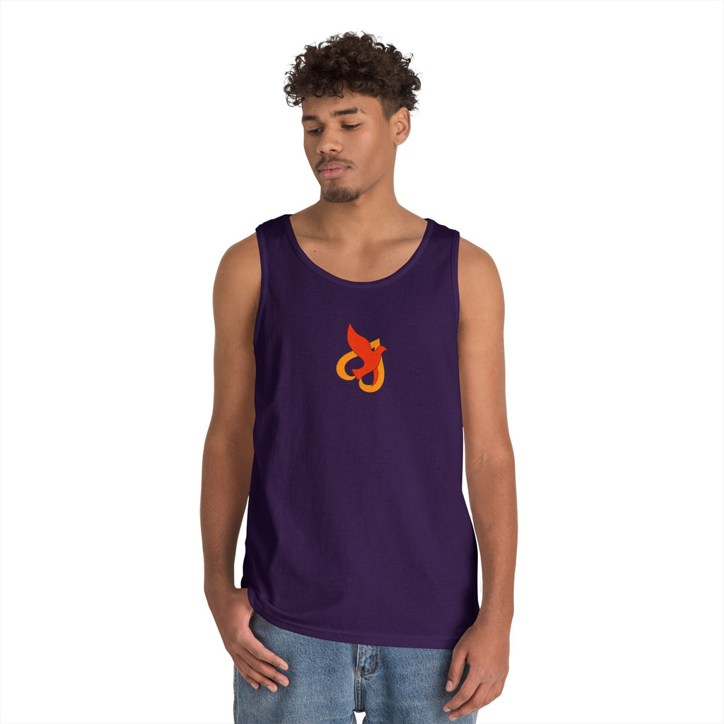 Heavy Cotton Tank Top -- Christian Theme -- Holy Spirit Dove Heart Flame