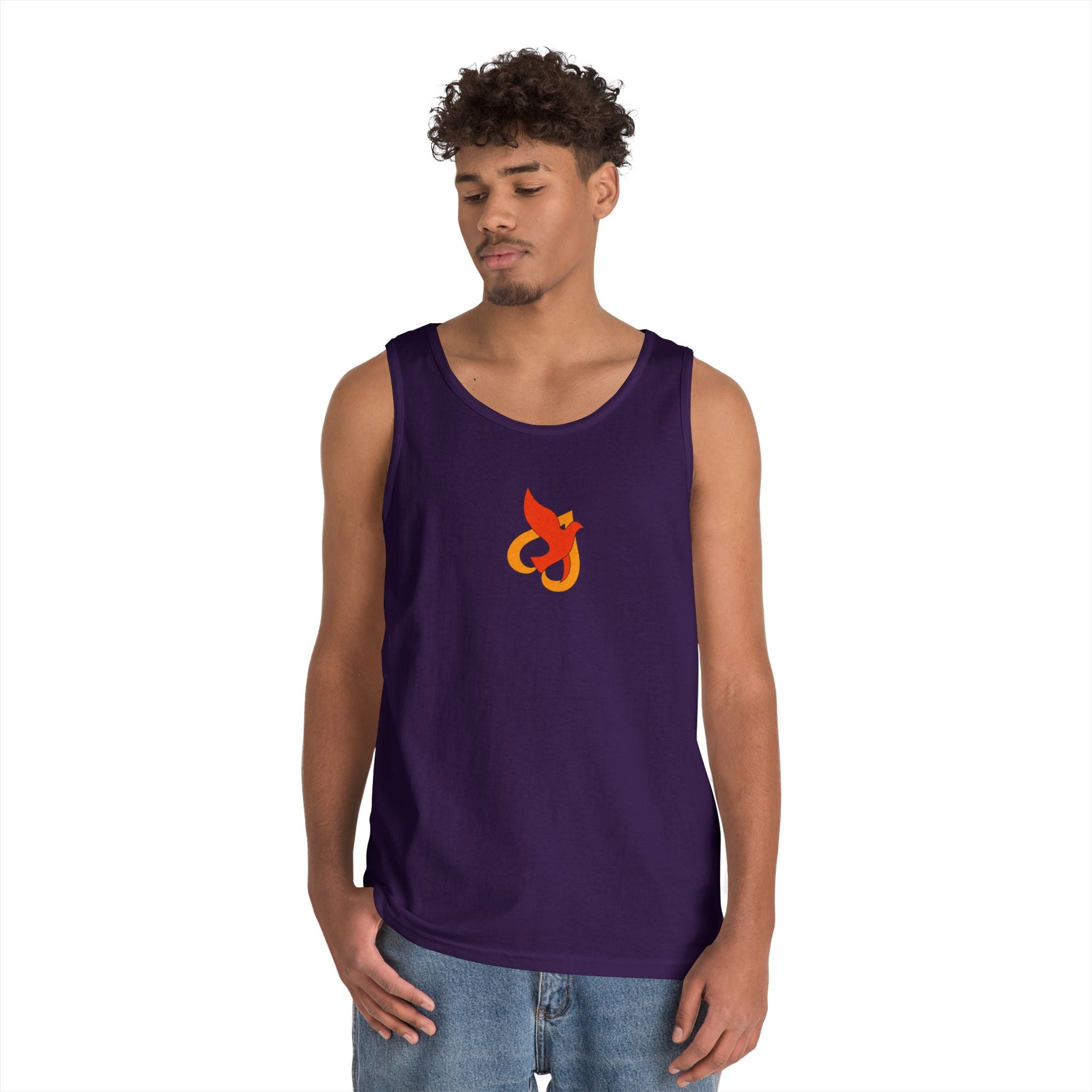 Heavy Cotton Tank Top -- Christian Theme -- Holy Spirit Dove Heart Flame