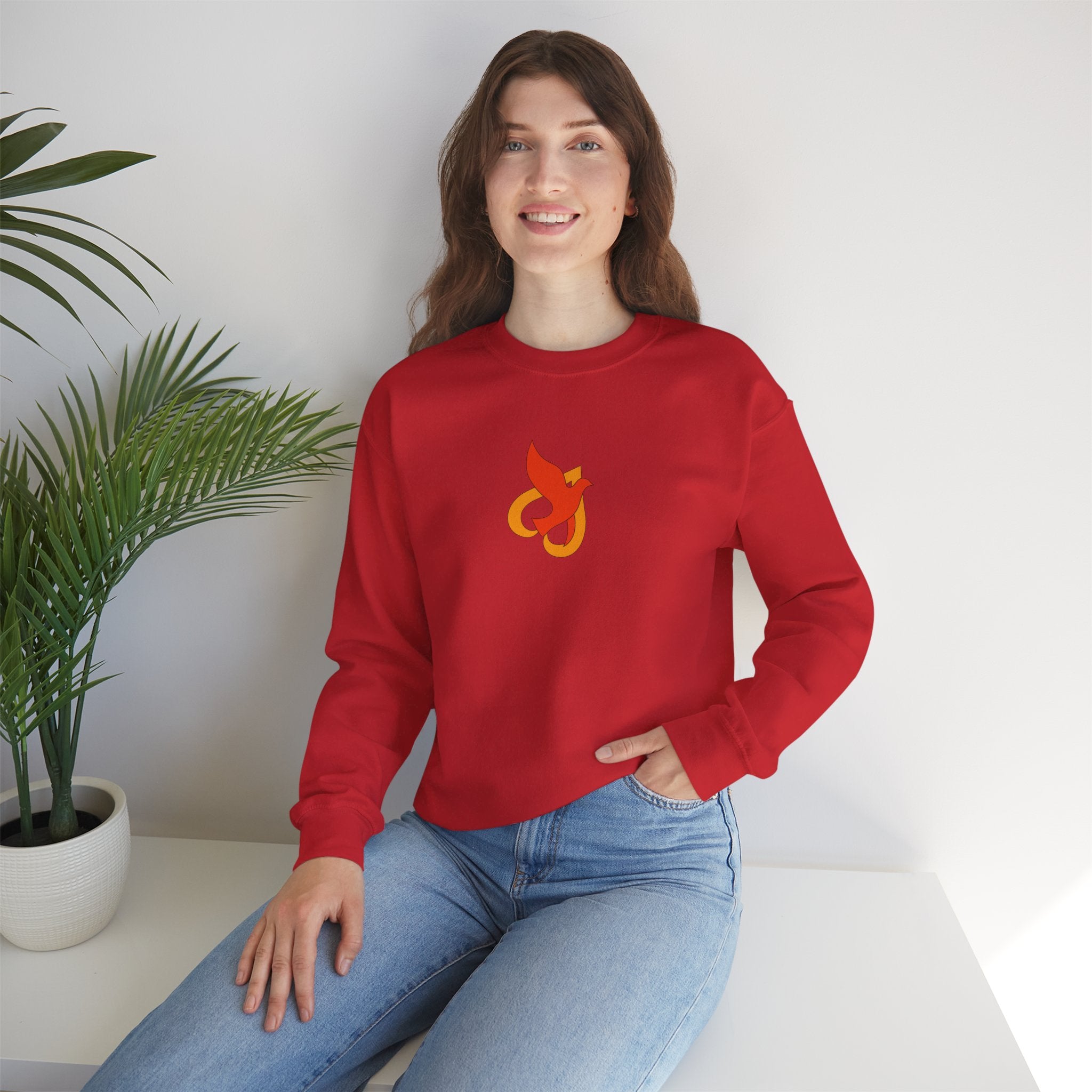 Crewneck Sweatshirt -- Christian Theme -- Holy Spirit Dove Heart Flame