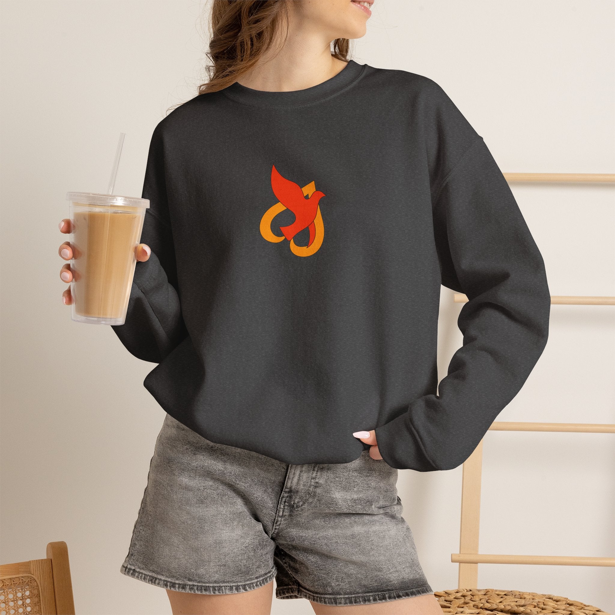 Crewneck Sweatshirt -- Christian Theme -- Holy Spirit Dove Heart Flame