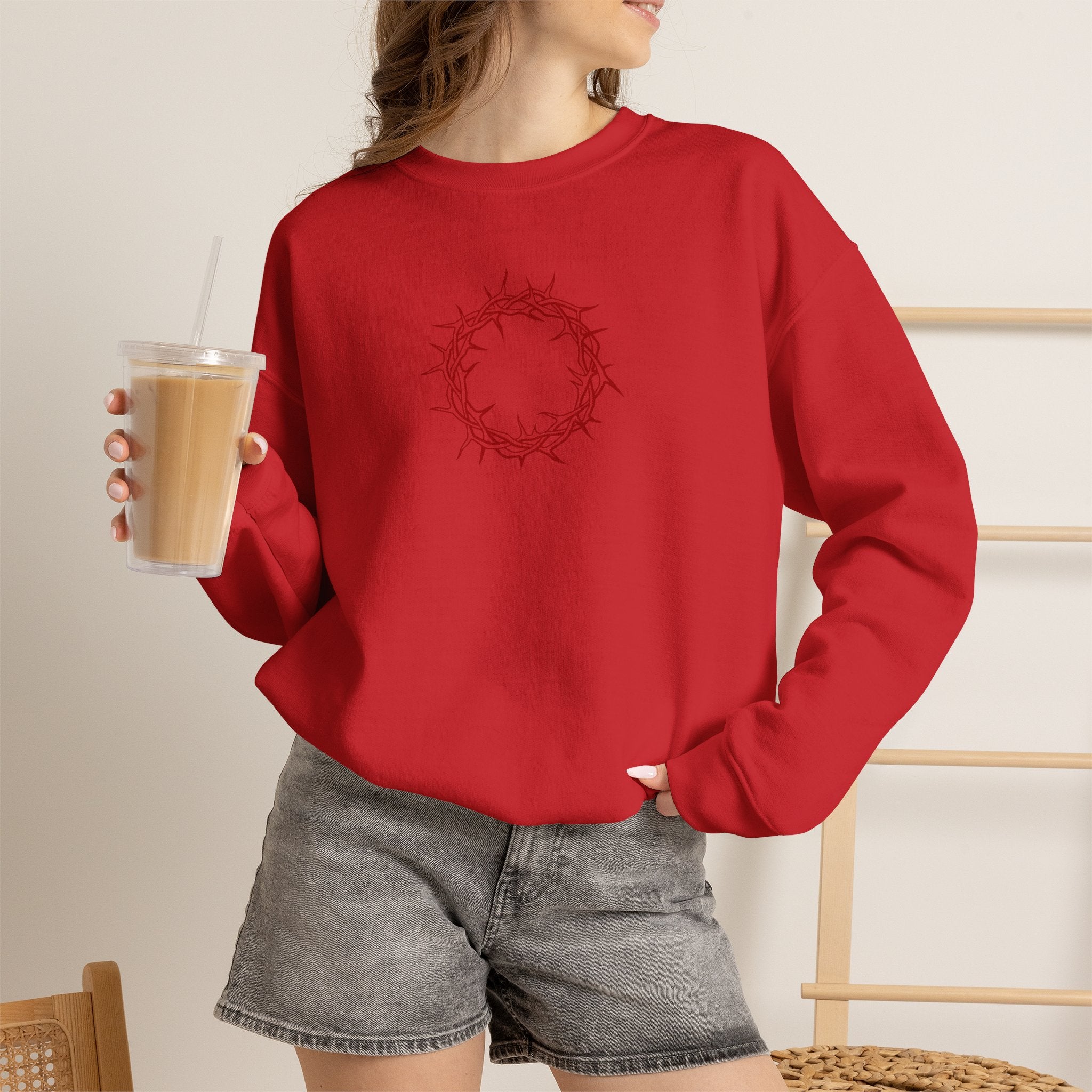 Crewneck Sweatshirt -- Christian Theme -- Crown of Thorns (Red)