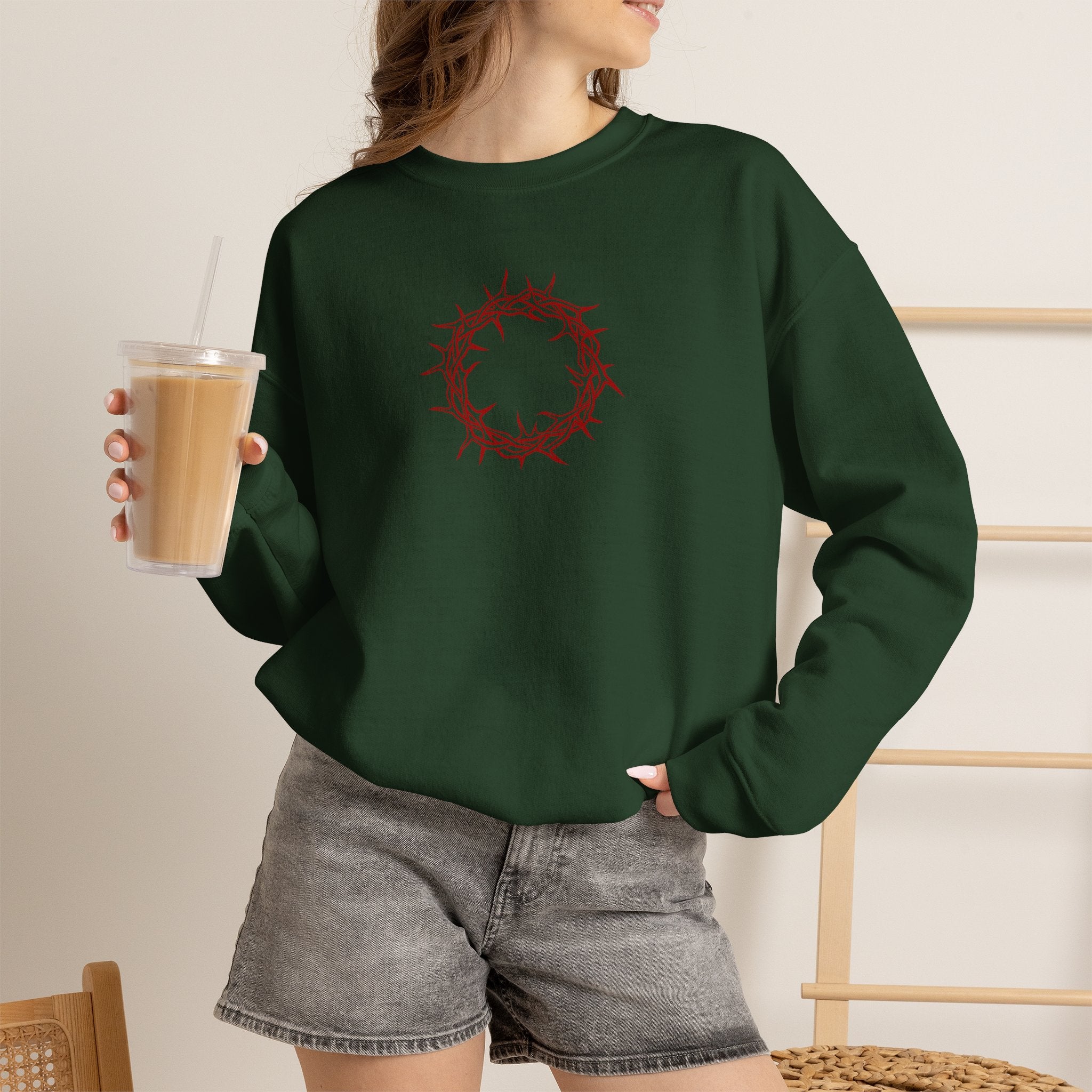 Crewneck Sweatshirt -- Christian Theme -- Crown of Thorns (Red)