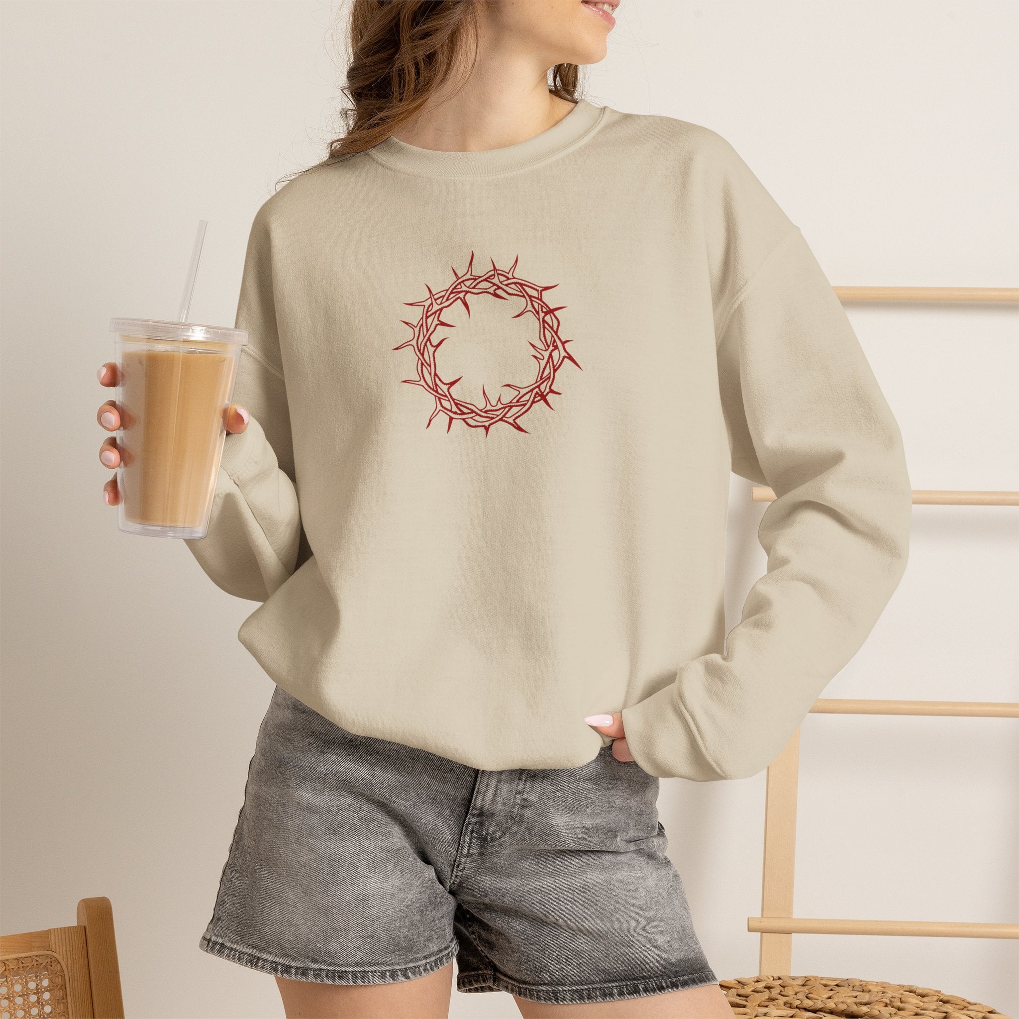 Crewneck Sweatshirt -- Christian Theme -- Crown of Thorns (Red)