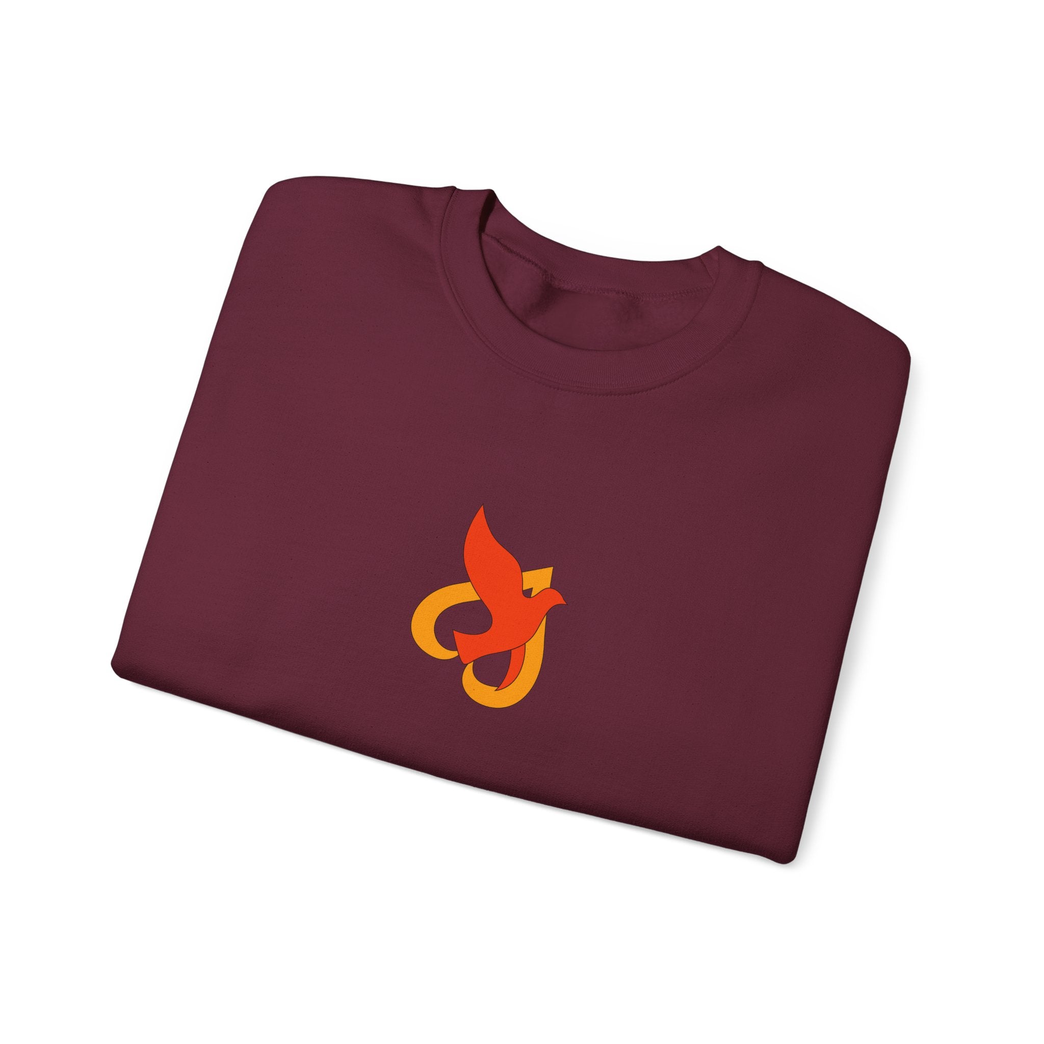 Crewneck Sweatshirt -- Christian Theme -- Holy Spirit Dove Heart Flame