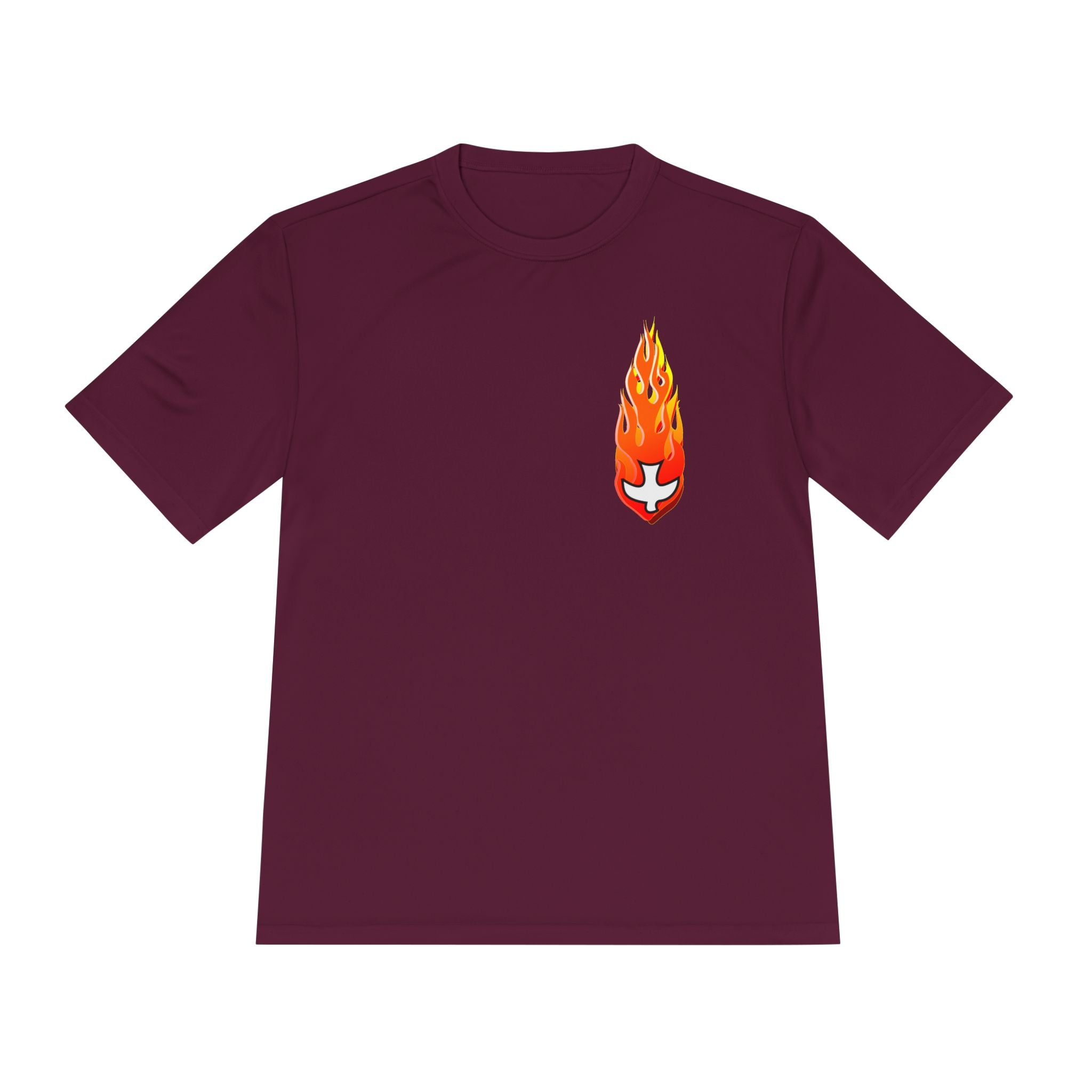 Performance Athletic T Shirt -- Christian Theme -- Holy Spirit Dove, Flame
