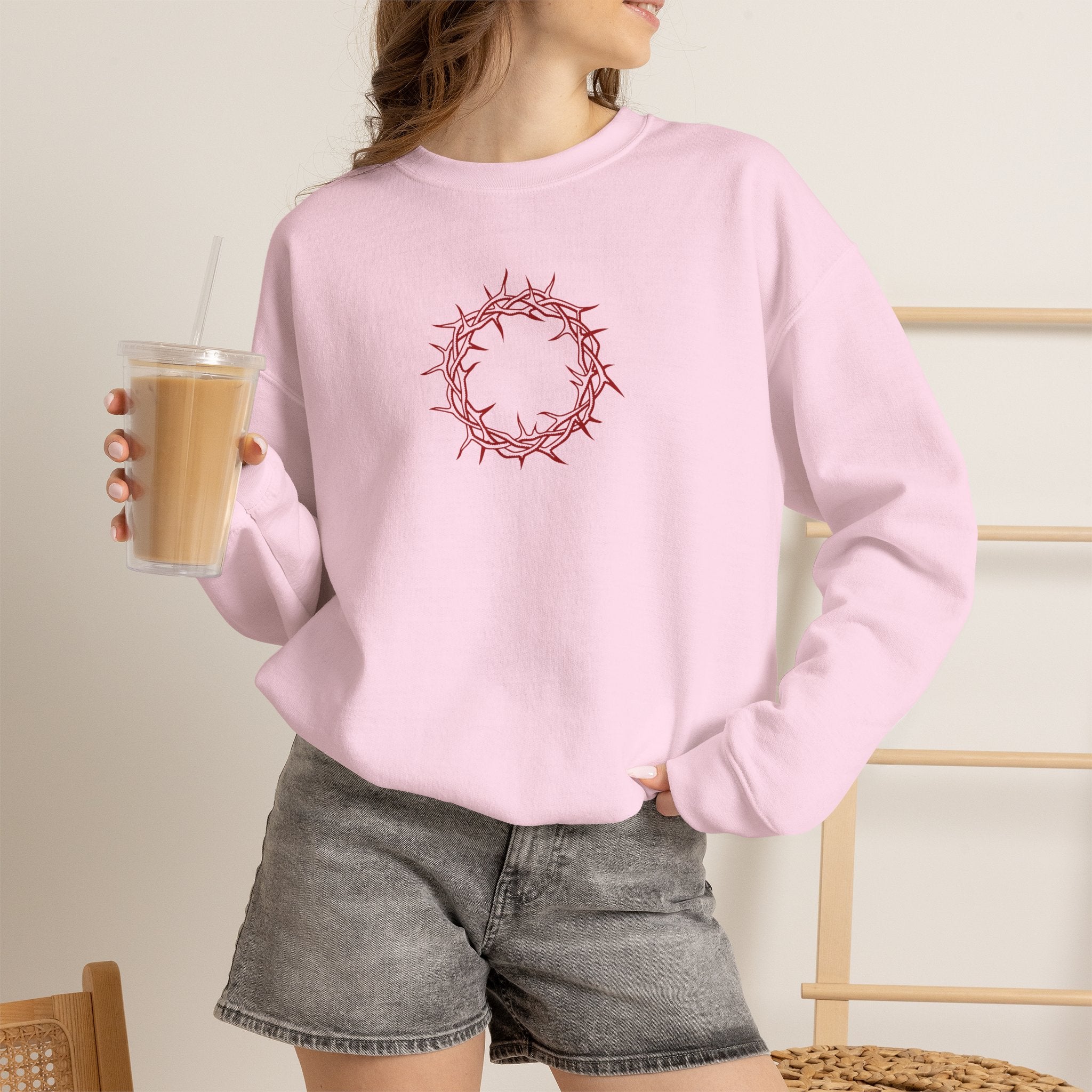 Crewneck Sweatshirt -- Christian Theme -- Crown of Thorns (Red)