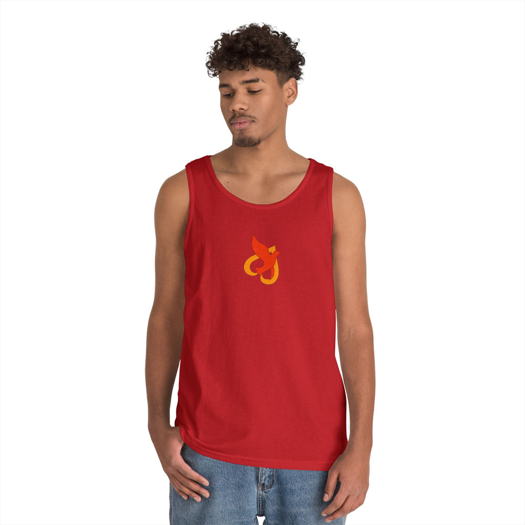 Heavy Cotton Tank Top -- Christian Theme -- Holy Spirit Dove Heart Flame