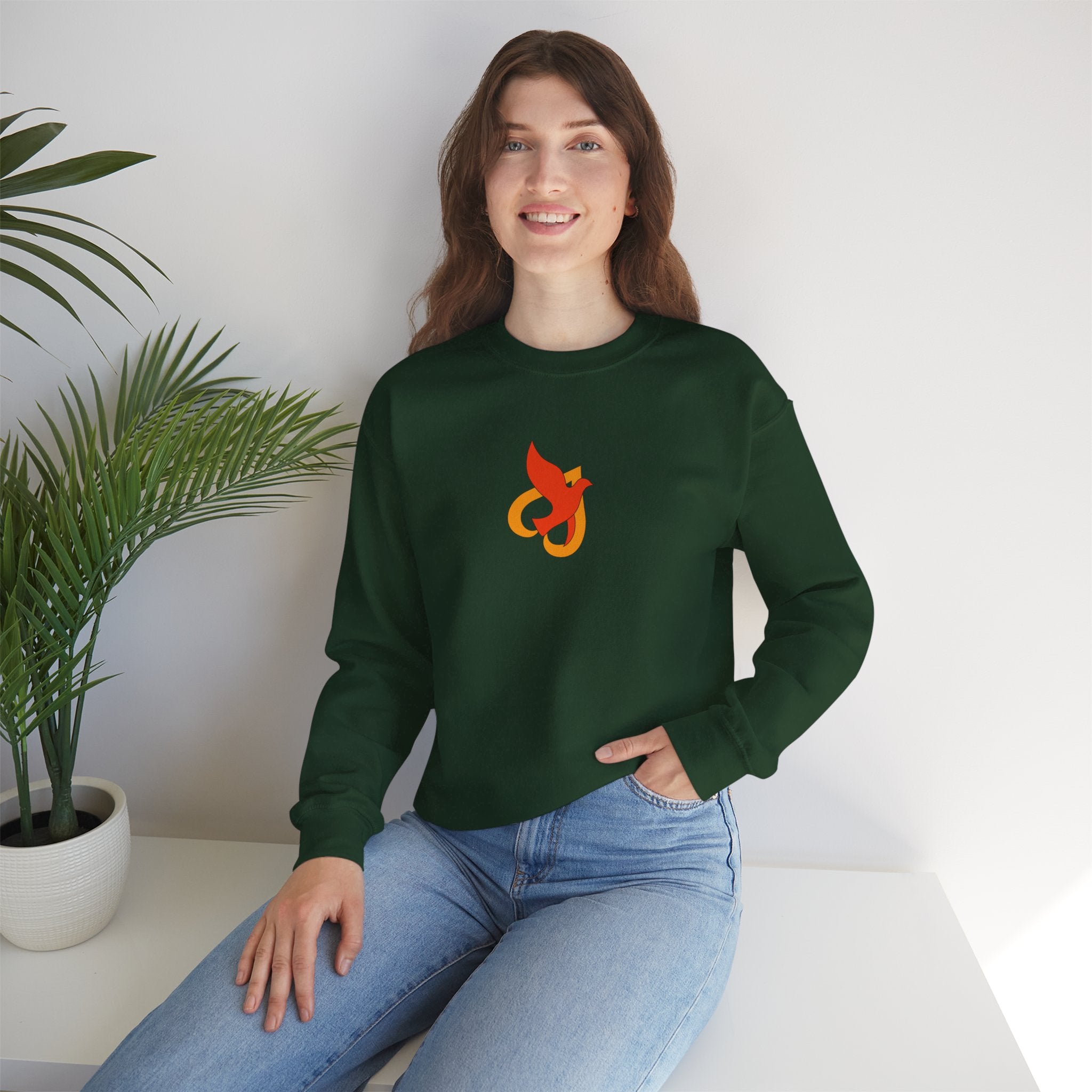 Crewneck Sweatshirt -- Christian Theme -- Holy Spirit Dove Heart Flame
