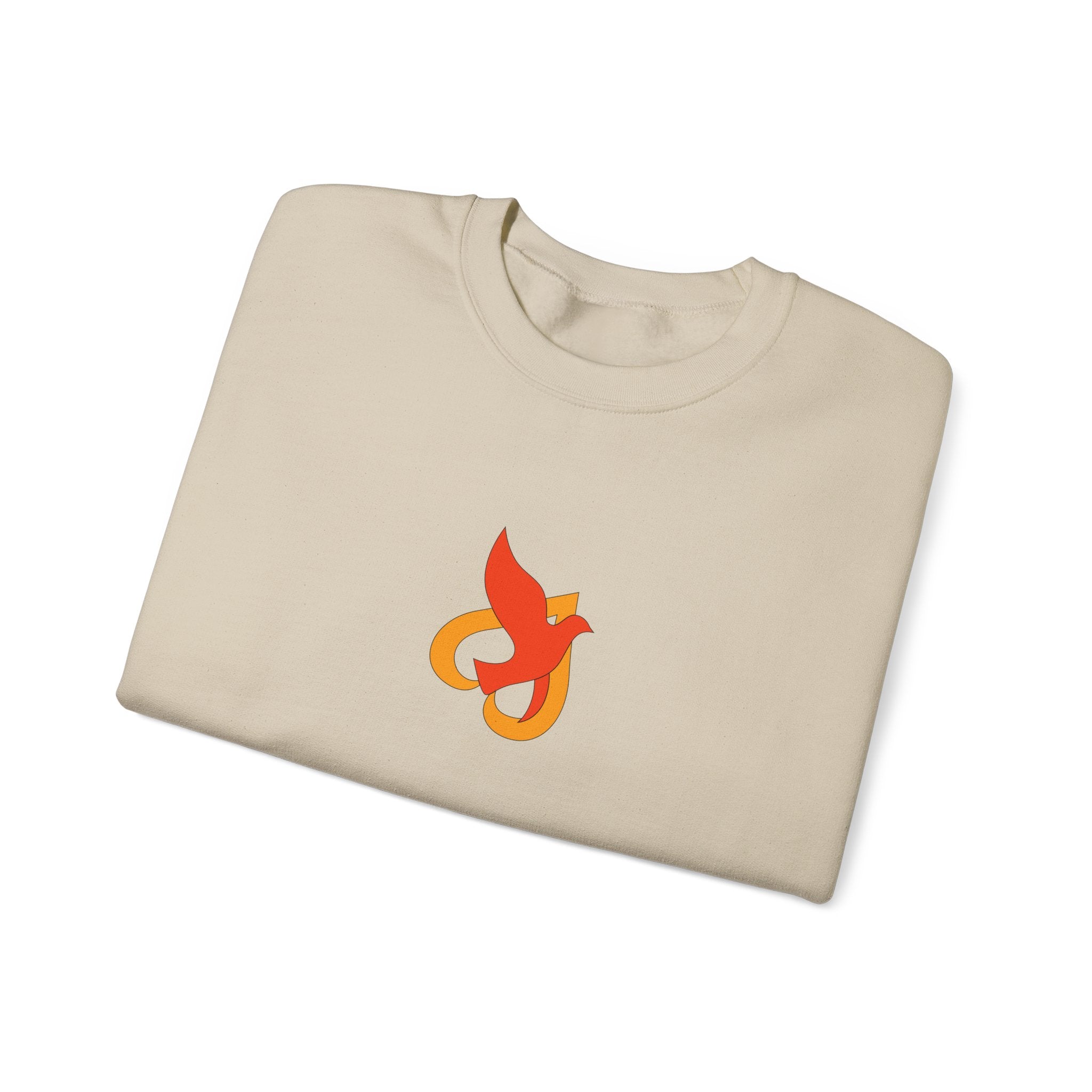 Crewneck Sweatshirt -- Christian Theme -- Holy Spirit Dove Heart Flame