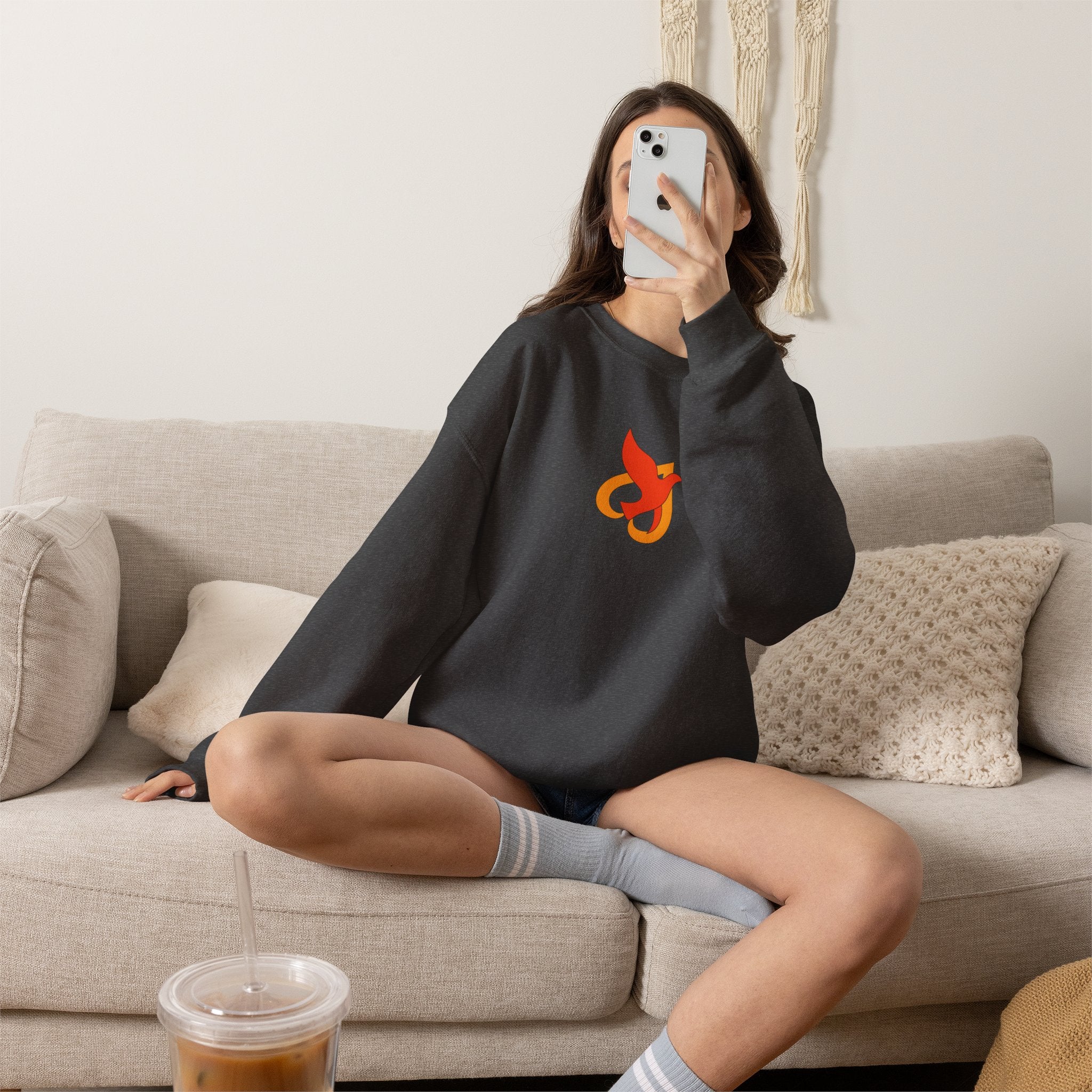 Crewneck Sweatshirt -- Christian Theme -- Holy Spirit Dove Heart Flame