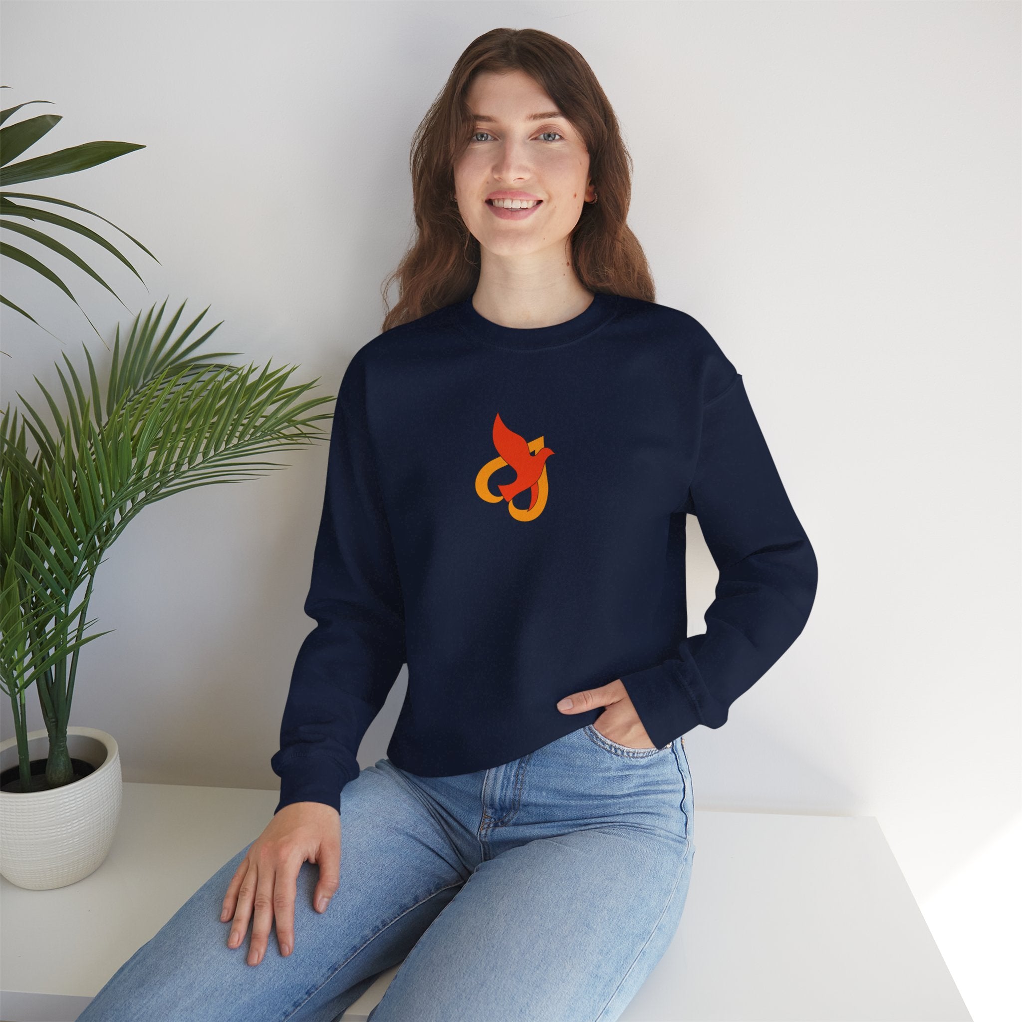 Crewneck Sweatshirt -- Christian Theme -- Holy Spirit Dove Heart Flame