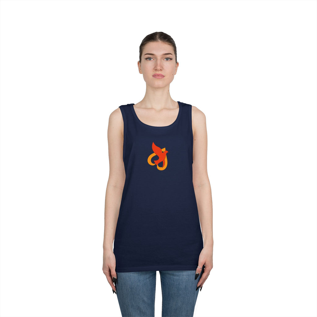 Heavy Cotton Tank Top -- Christian Theme -- Holy Spirit Dove Heart Flame