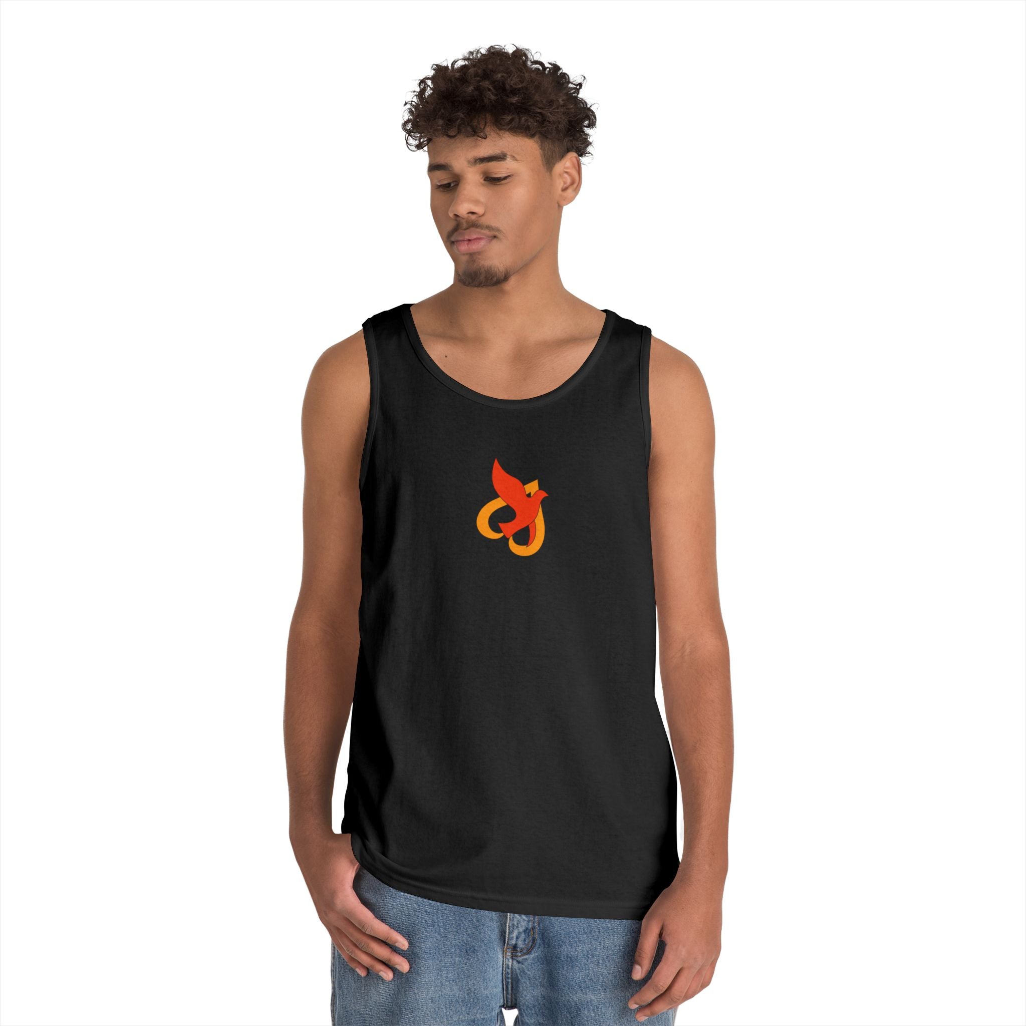 Heavy Cotton Tank Top -- Christian Theme -- Holy Spirit Dove Heart Flame