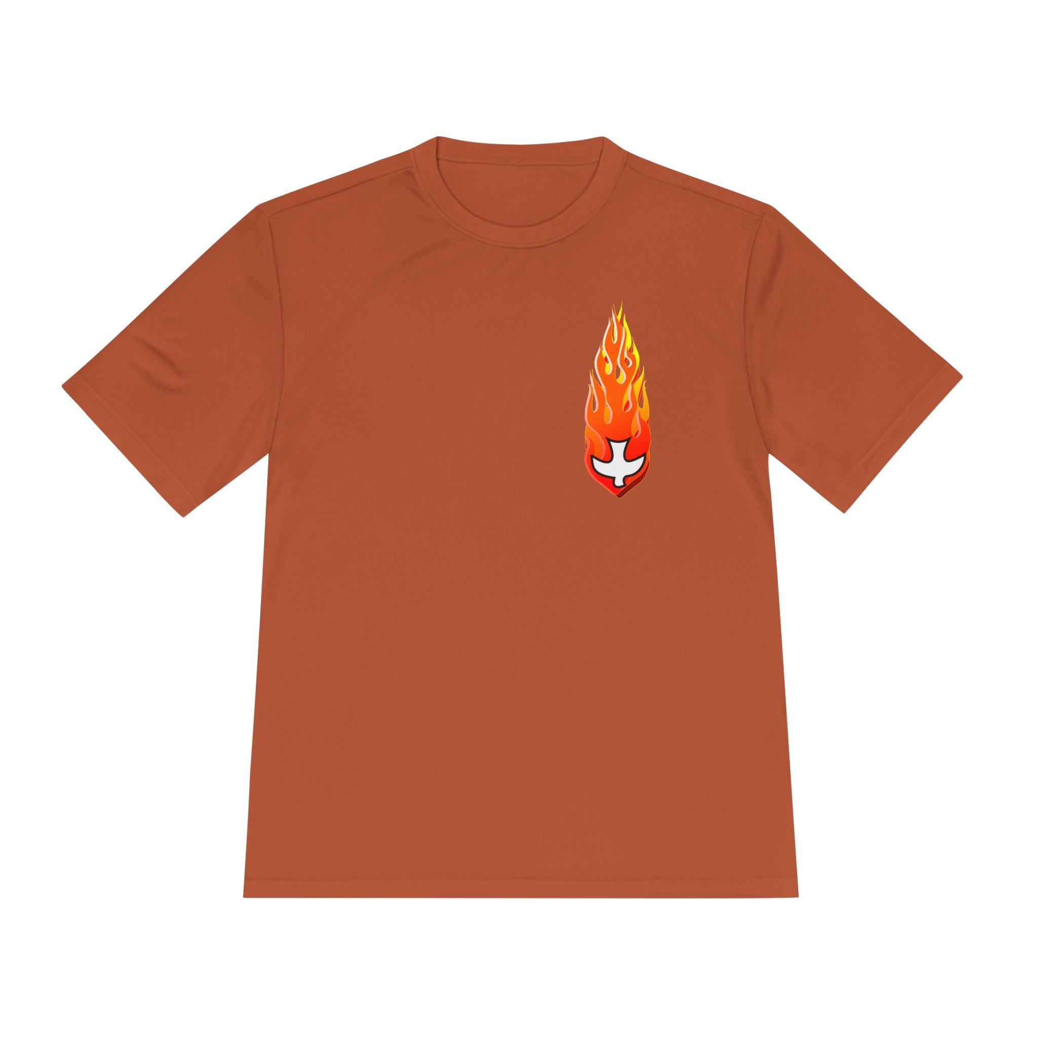 Performance Athletic T Shirt -- Christian Theme -- Holy Spirit Dove, Flame