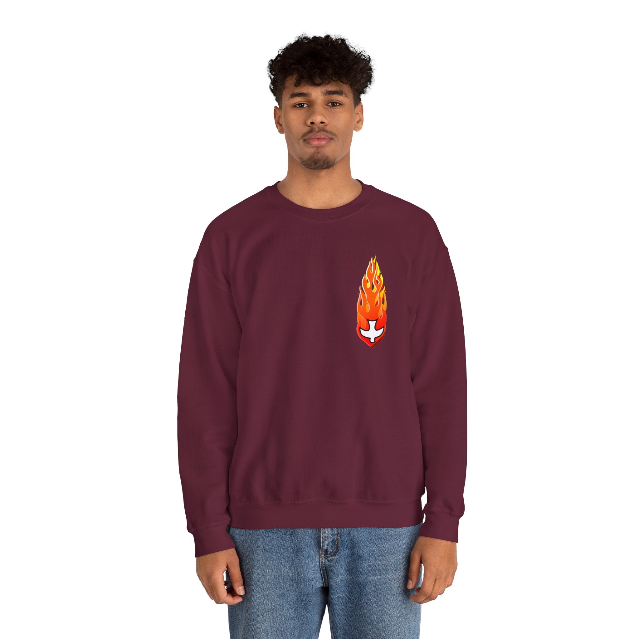 Crewneck Sweatshirt -- Christian Theme -- Holy Spirit Dove Flame