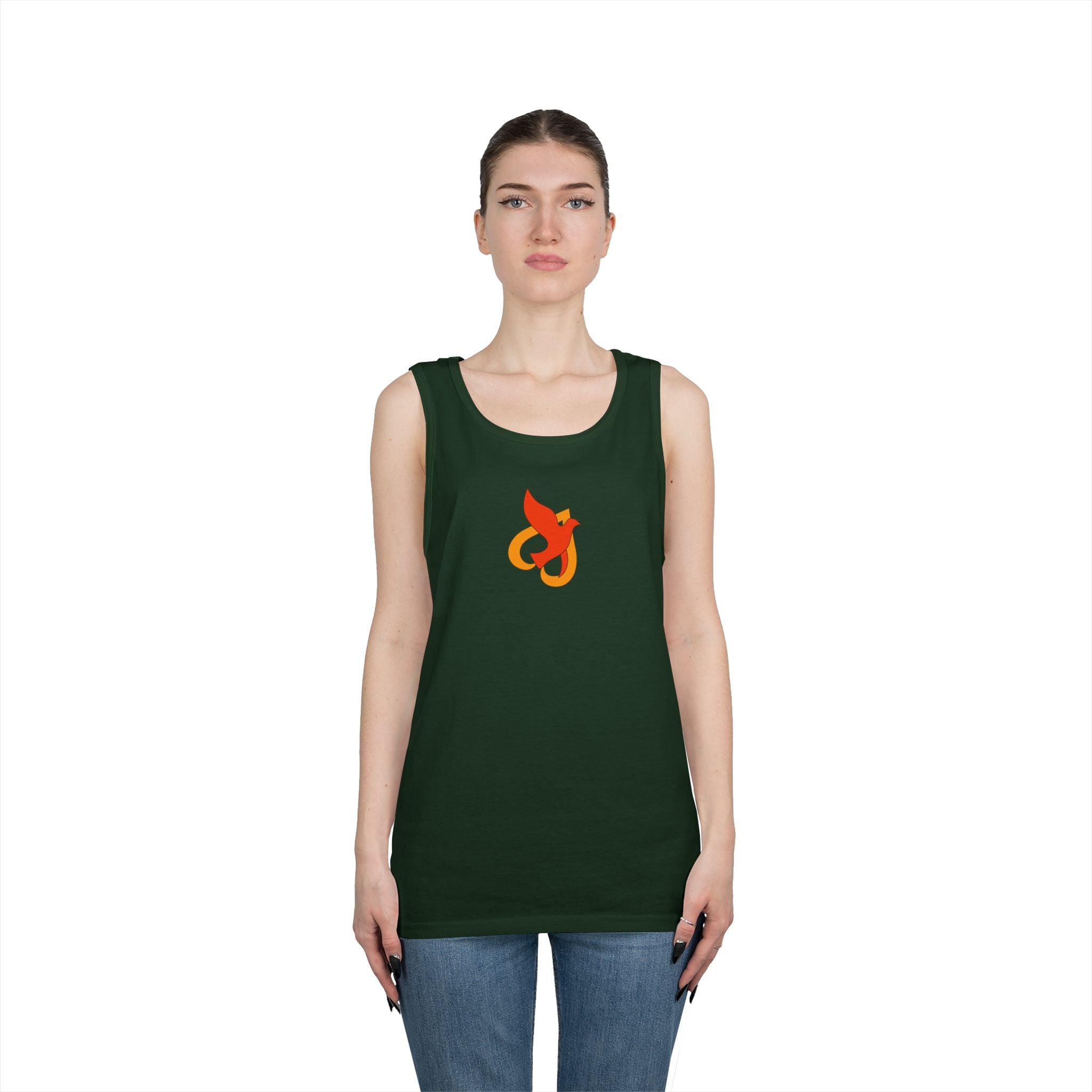 Heavy Cotton Tank Top -- Christian Theme -- Holy Spirit Dove Heart Flame