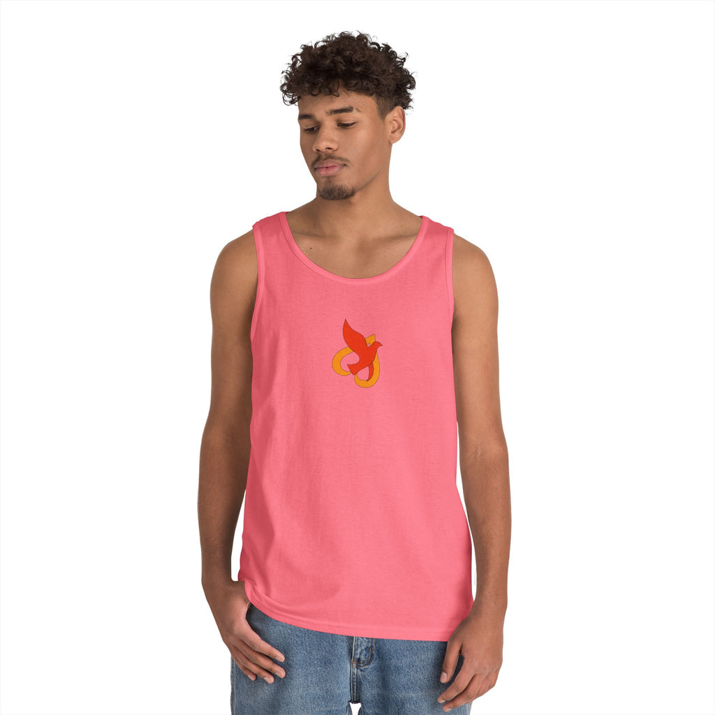Heavy Cotton Tank Top -- Christian Theme -- Holy Spirit Dove Heart Flame