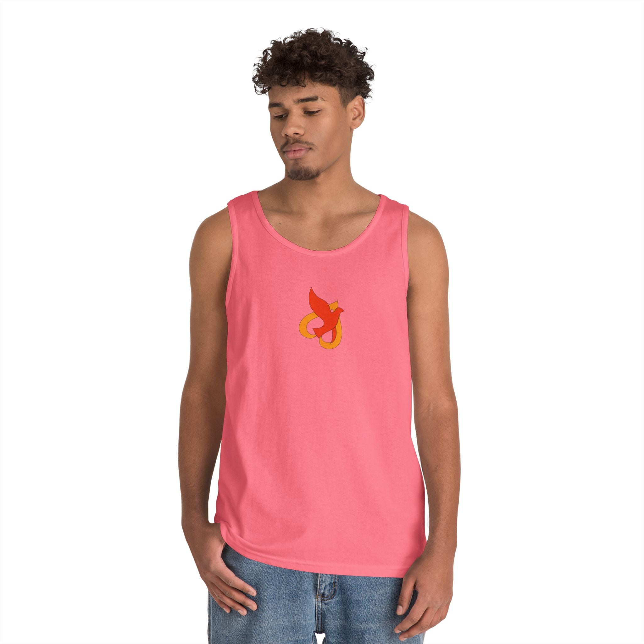 Heavy Cotton Tank Top -- Christian Theme -- Holy Spirit Dove Heart Flame