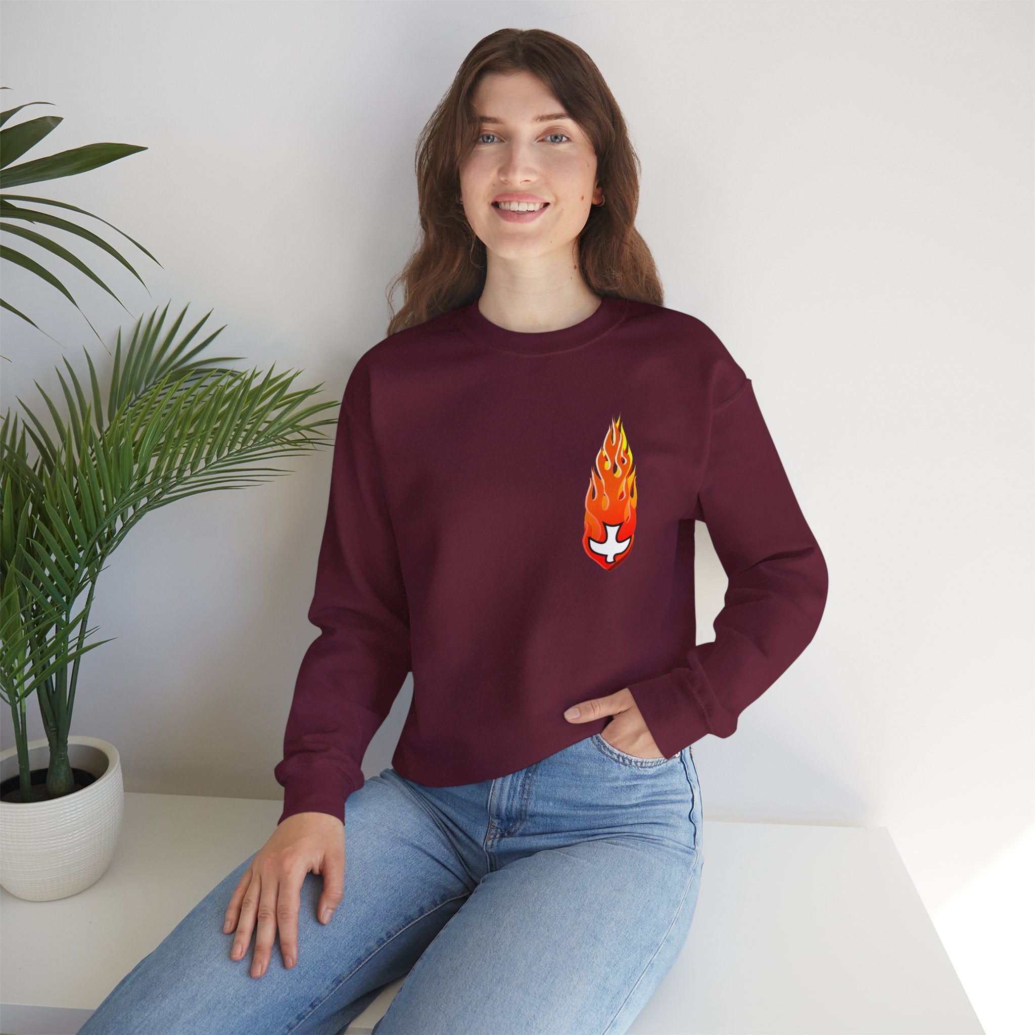 Crewneck Sweatshirt -- Christian Theme -- Holy Spirit Dove Flame