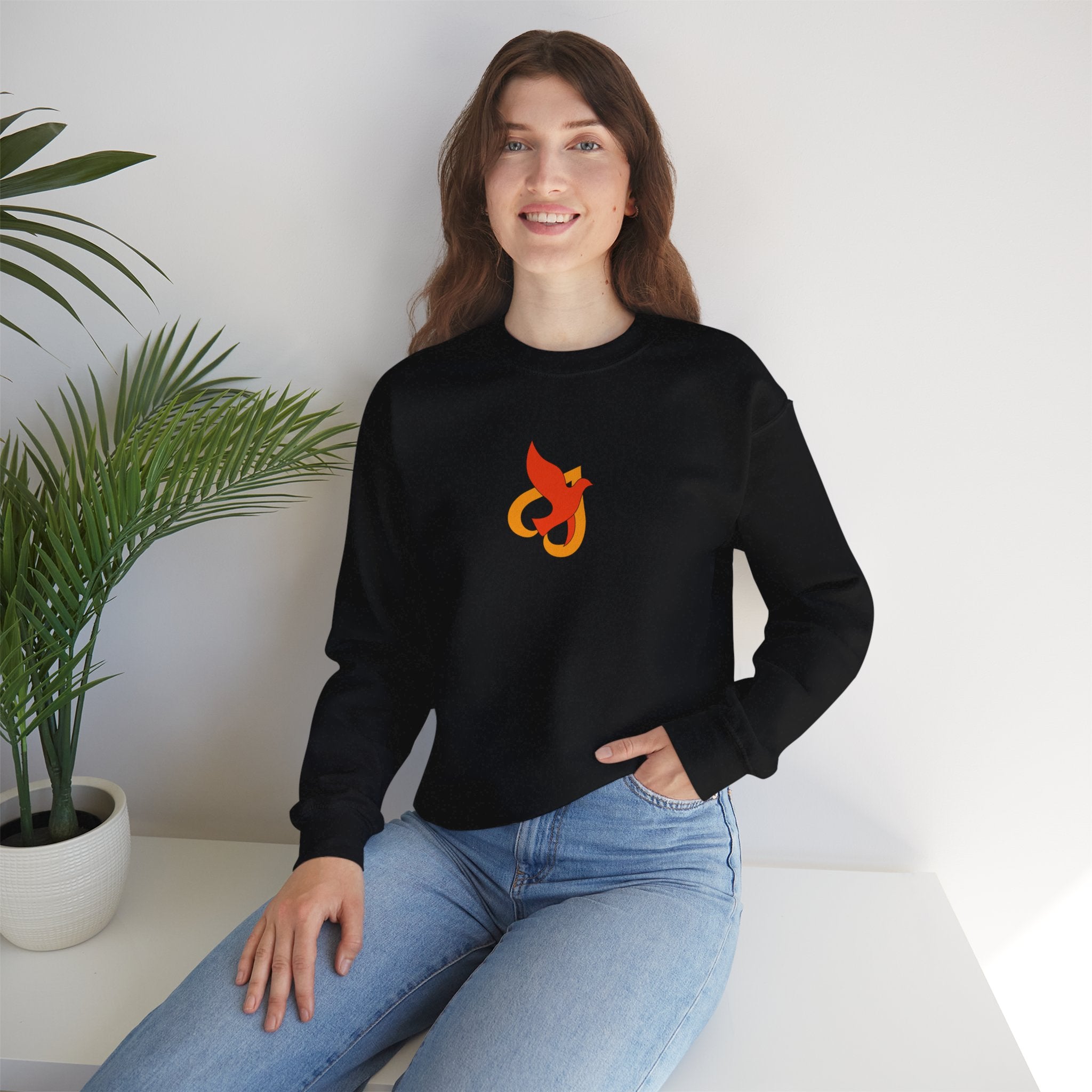 Crewneck Sweatshirt -- Christian Theme -- Holy Spirit Dove Heart Flame