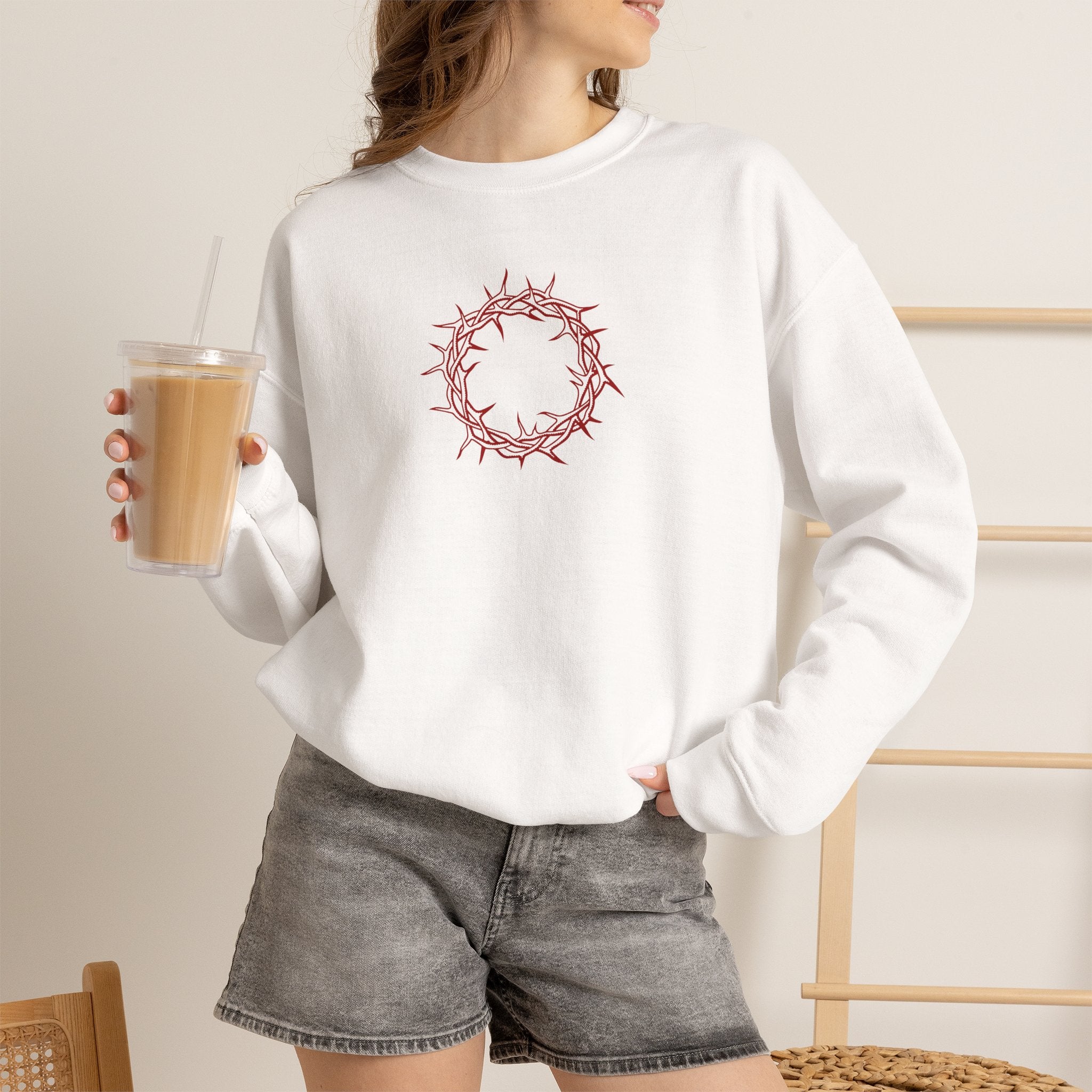 Crewneck Sweatshirt -- Christian Theme -- Crown of Thorns (Red)