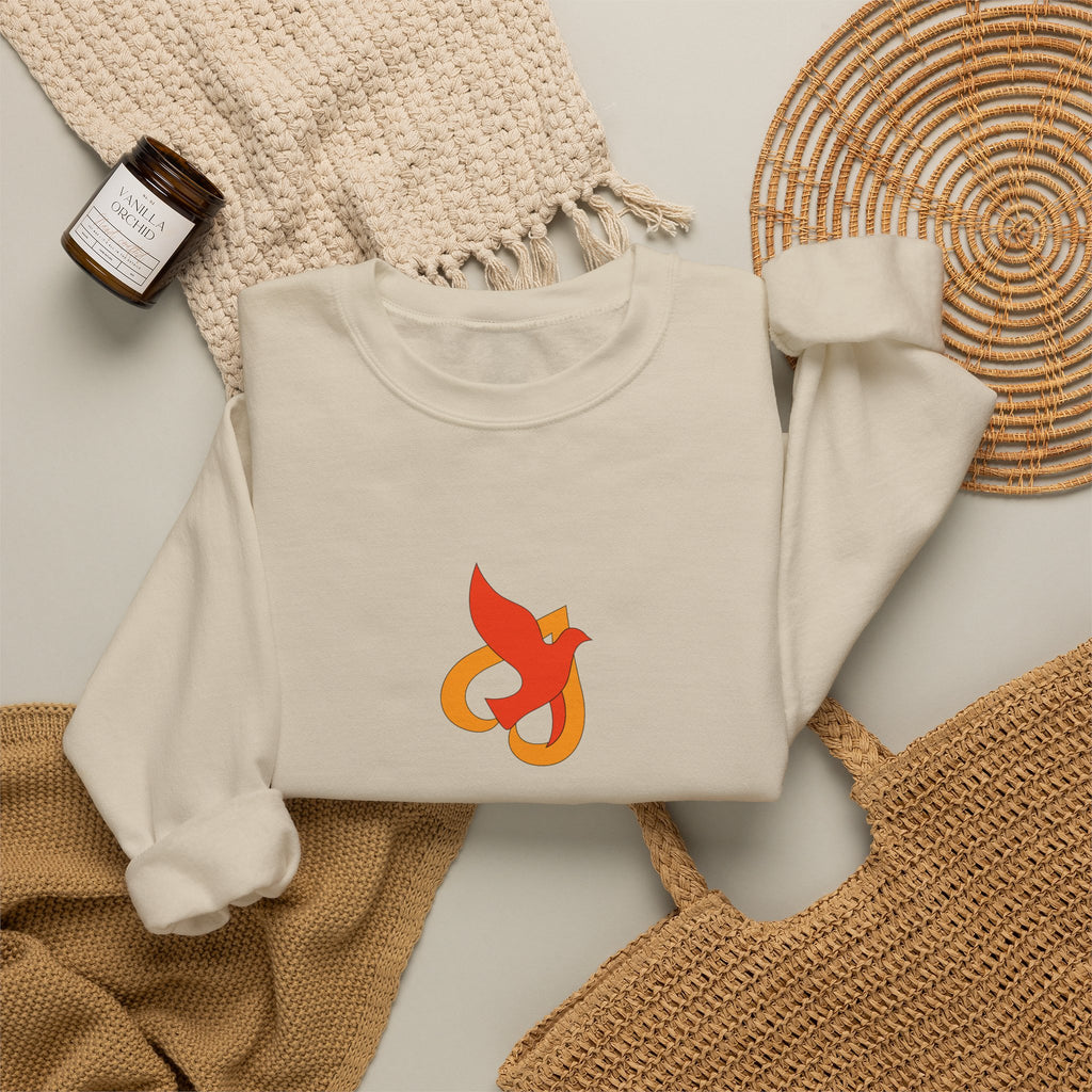Crewneck Sweatshirt -- Christian Theme -- Holy Spirit Dove Heart Flame