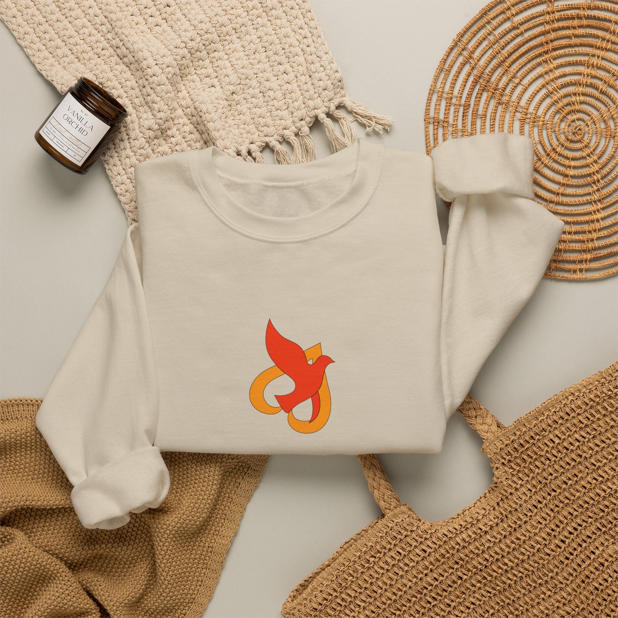 Crewneck Sweatshirt -- Christian Theme -- Holy Spirit Dove Heart Flame