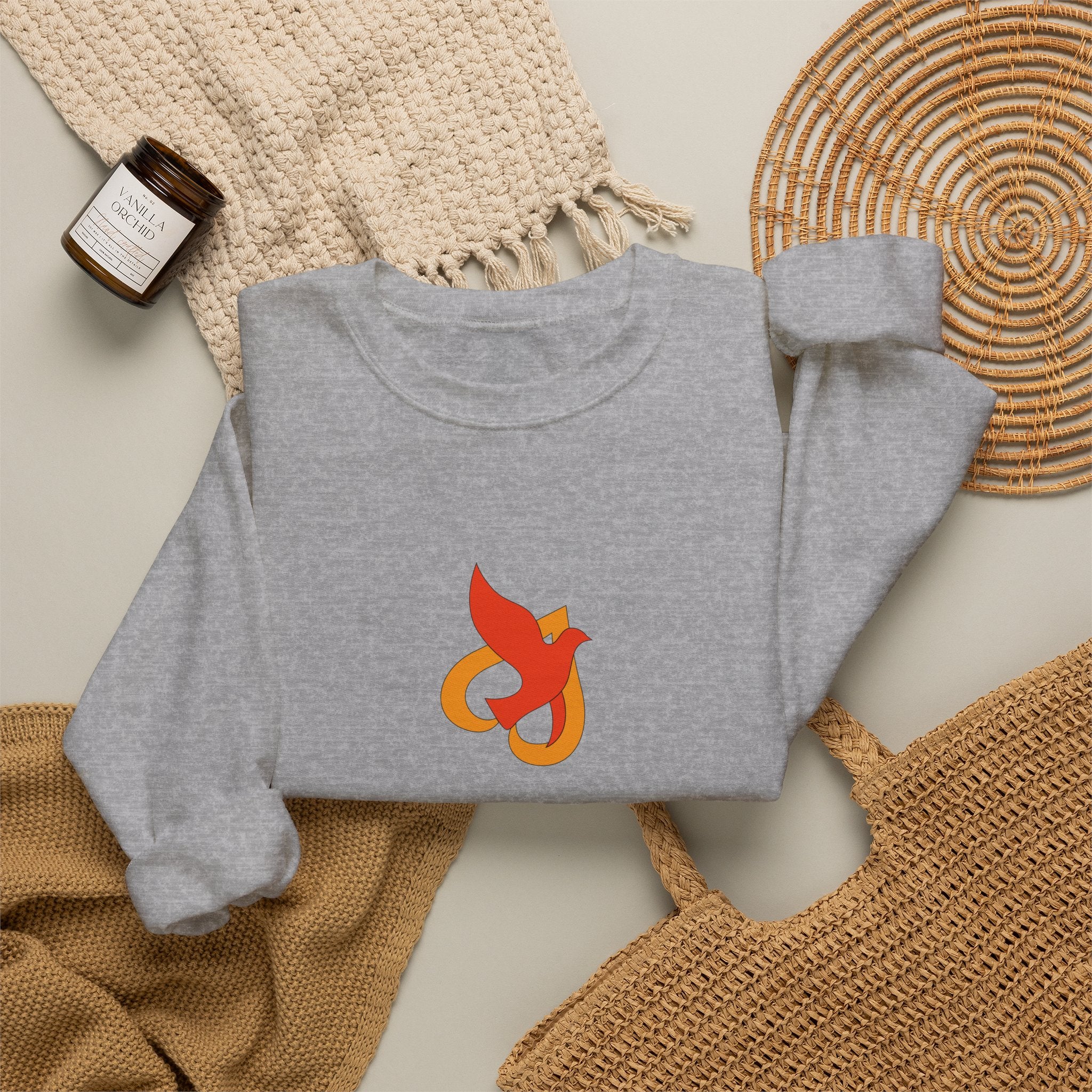 Crewneck Sweatshirt -- Christian Theme -- Holy Spirit Dove Heart Flame