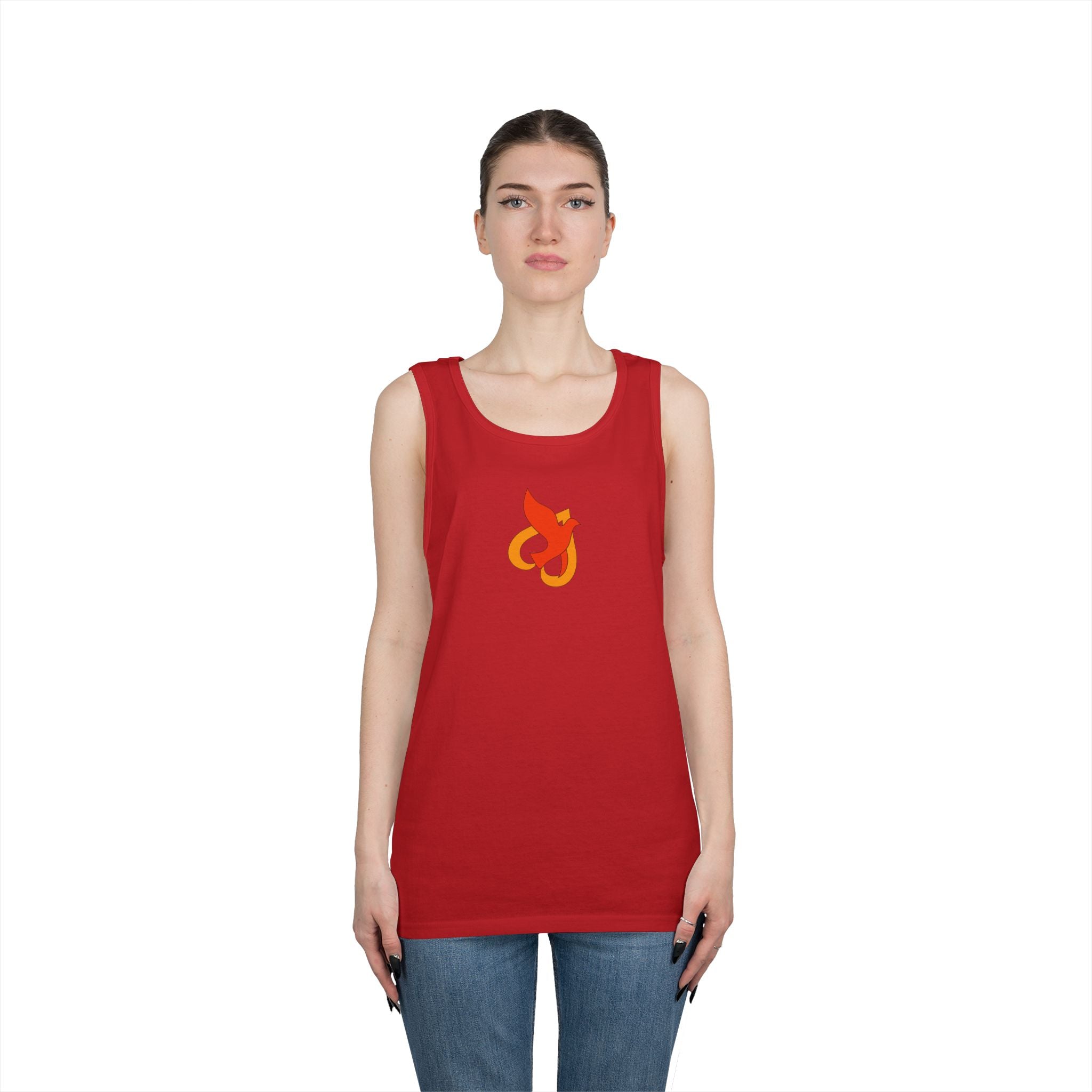 Heavy Cotton Tank Top -- Christian Theme -- Holy Spirit Dove Heart Flame
