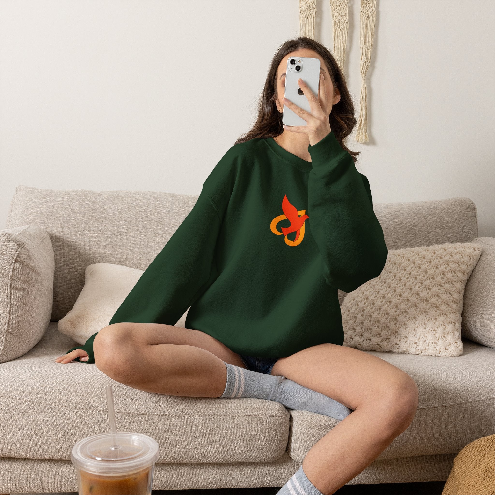 Crewneck Sweatshirt -- Christian Theme -- Holy Spirit Dove Heart Flame