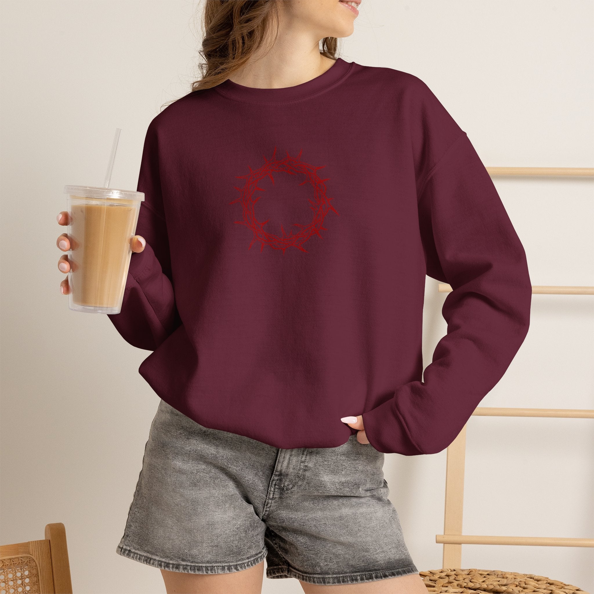 Crewneck Sweatshirt -- Christian Theme -- Crown of Thorns (Red)