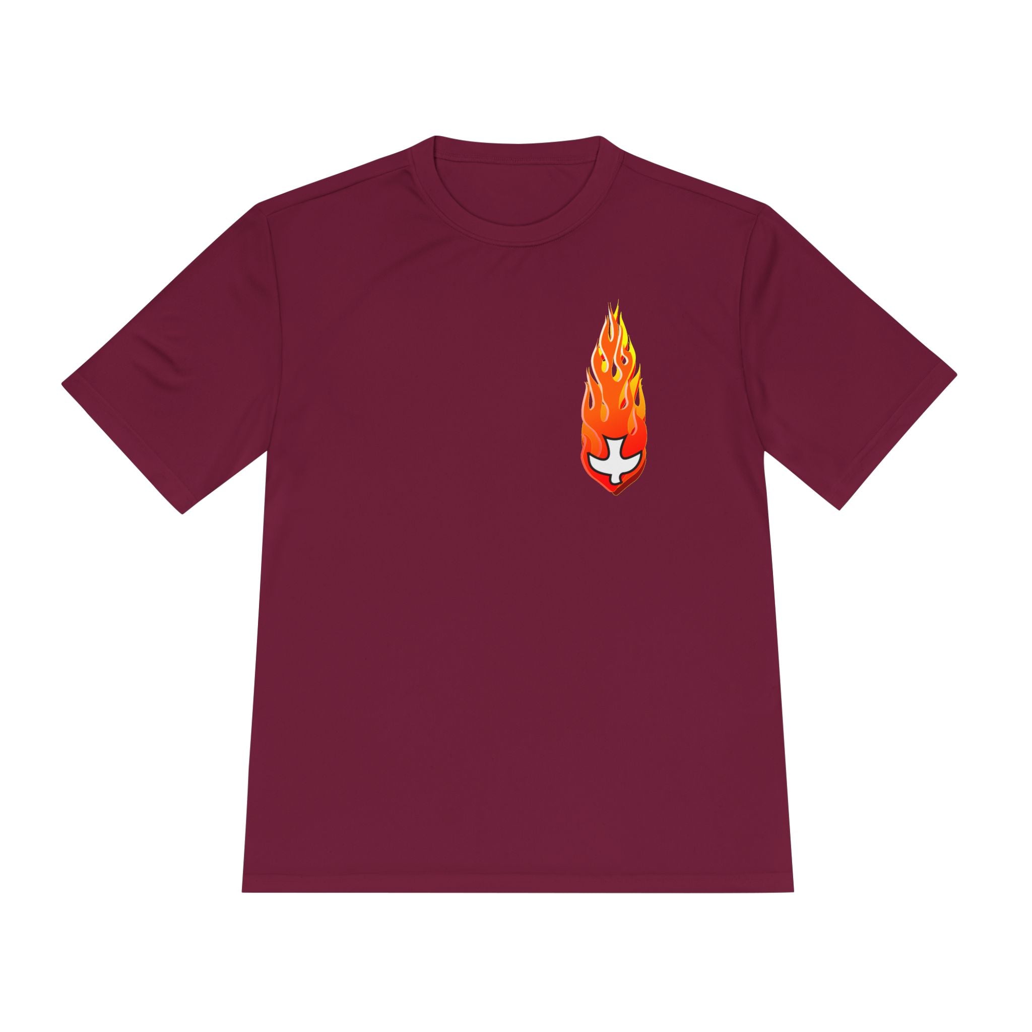 Performance Athletic T Shirt -- Christian Theme -- Holy Spirit Dove, Flame