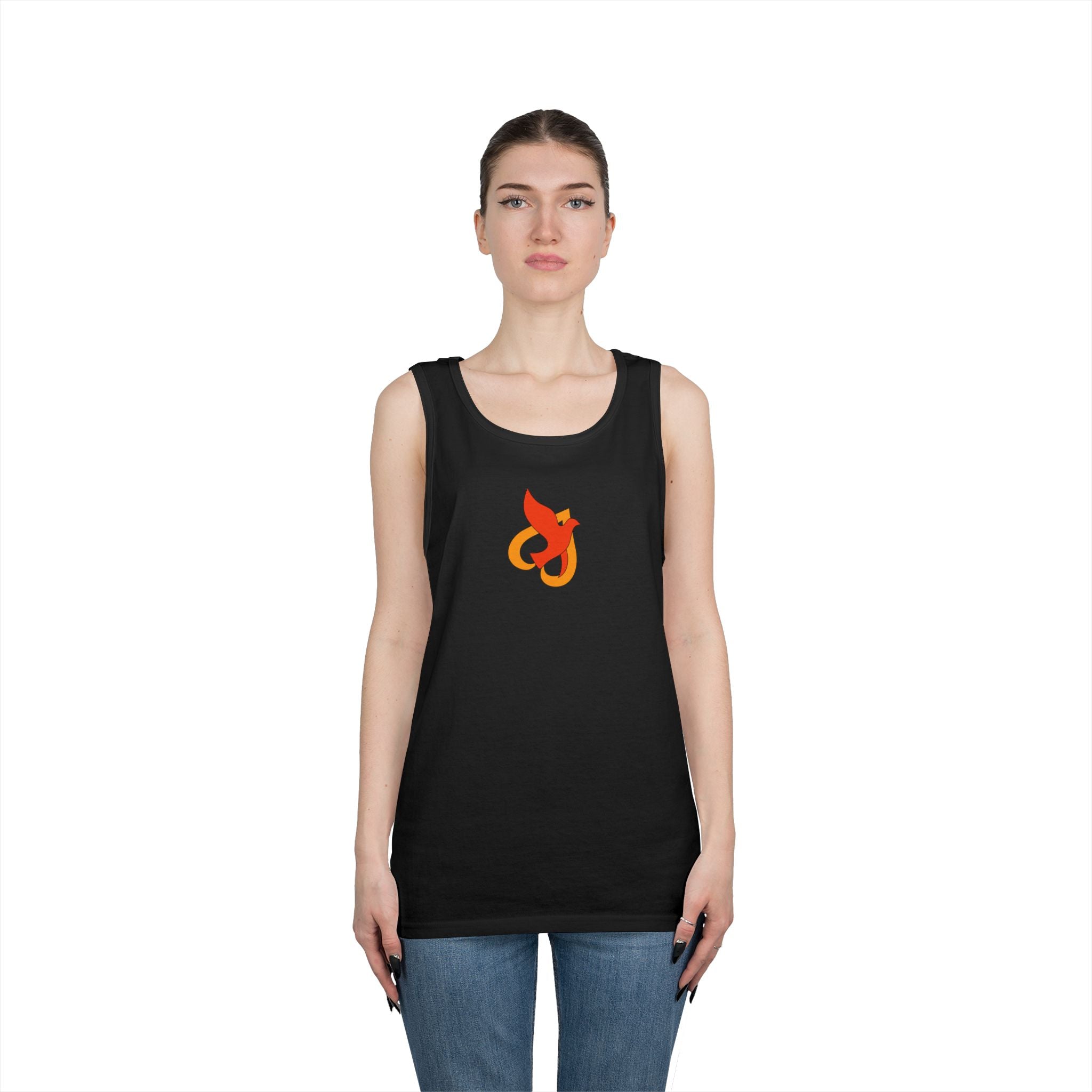 Heavy Cotton Tank Top -- Christian Theme -- Holy Spirit Dove Heart Flame