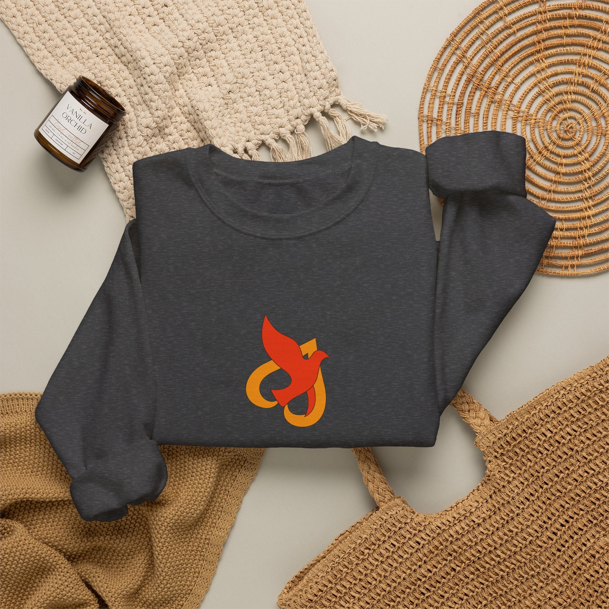 Crewneck Sweatshirt -- Christian Theme -- Holy Spirit Dove Heart Flame