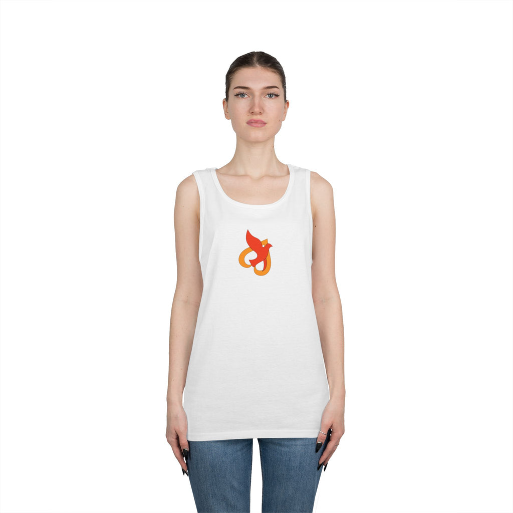 Heavy Cotton Tank Top -- Christian Theme -- Holy Spirit Dove Heart Flame