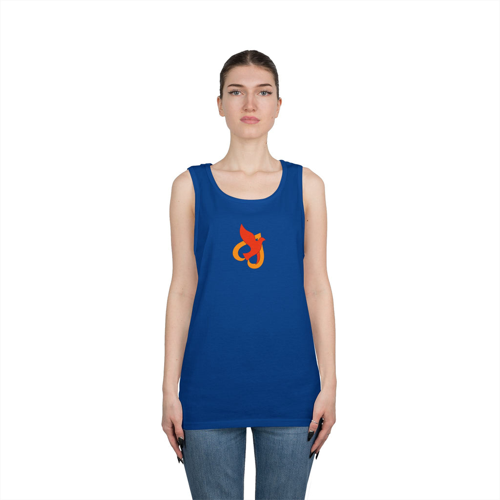 Heavy Cotton Tank Top -- Christian Theme -- Holy Spirit Dove Heart Flame