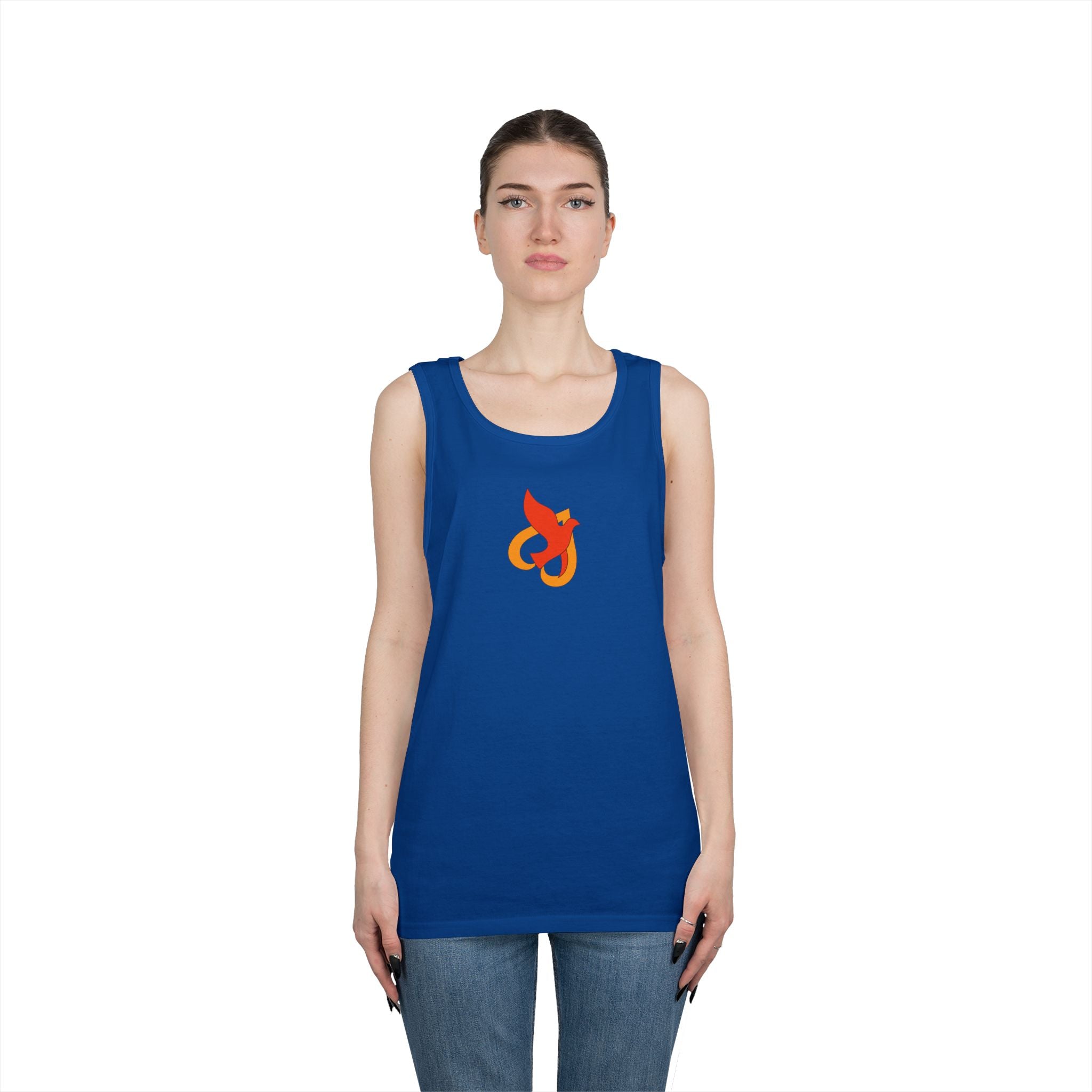 Heavy Cotton Tank Top -- Christian Theme -- Holy Spirit Dove Heart Flame
