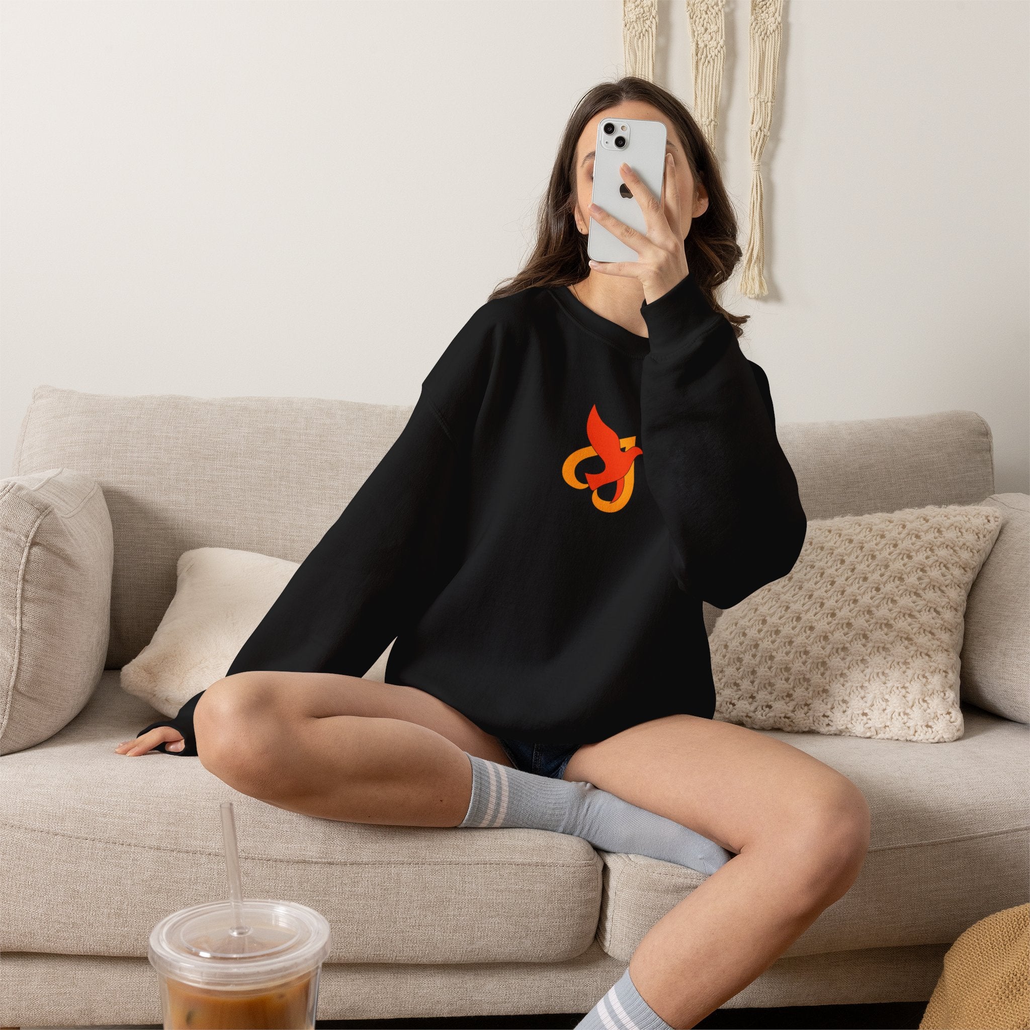 Crewneck Sweatshirt -- Christian Theme -- Holy Spirit Dove Heart Flame