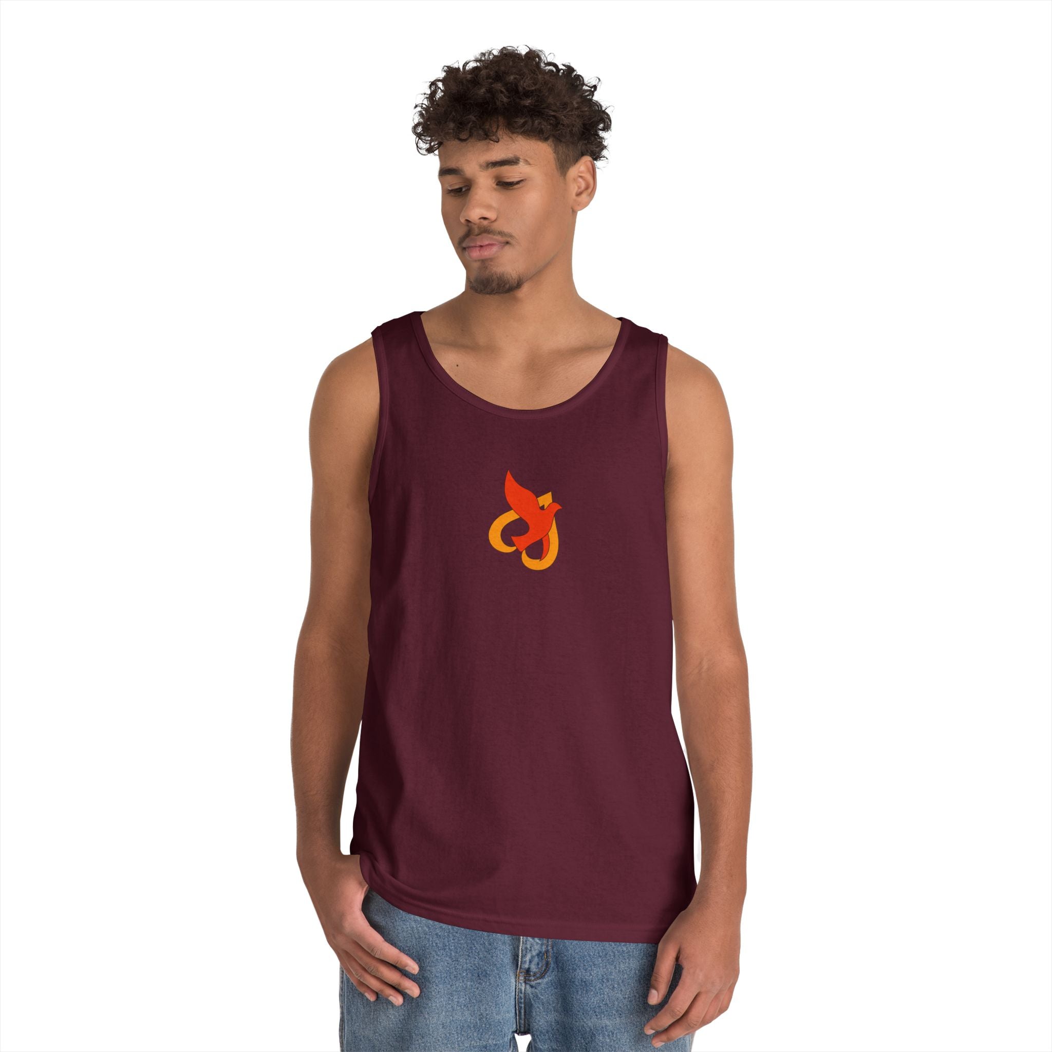 Heavy Cotton Tank Top -- Christian Theme -- Holy Spirit Dove Heart Flame
