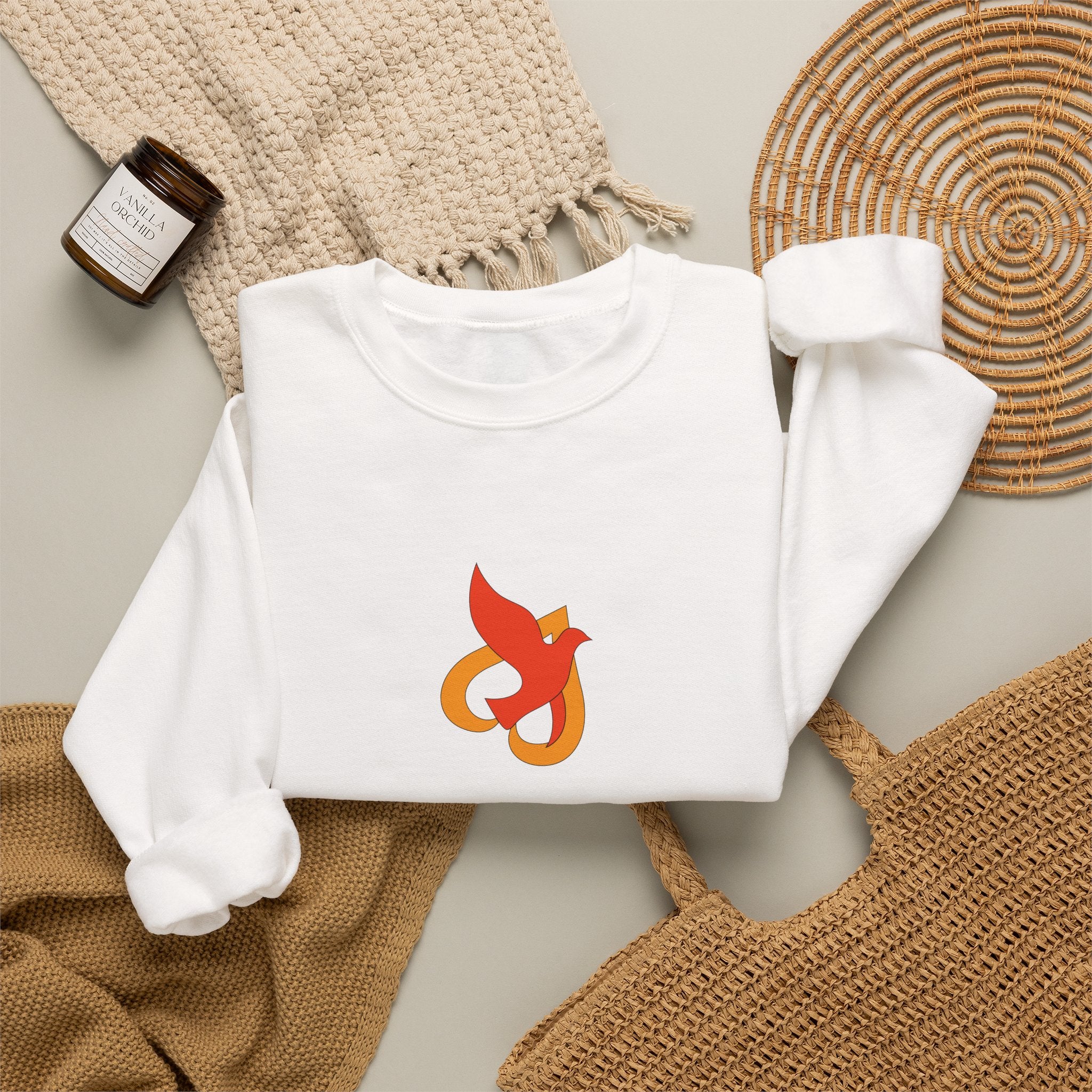 Crewneck Sweatshirt -- Christian Theme -- Holy Spirit Dove Heart Flame