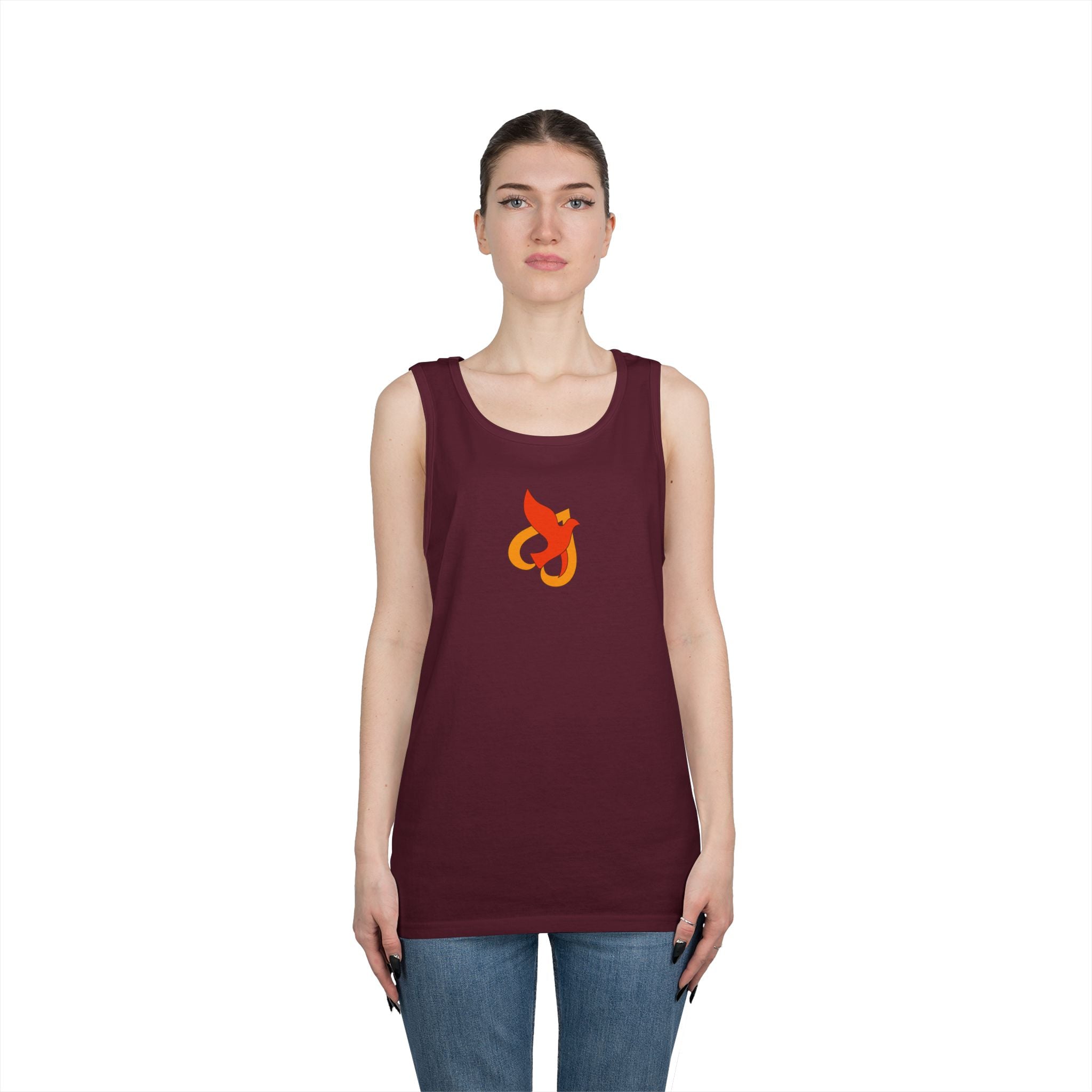 Heavy Cotton Tank Top -- Christian Theme -- Holy Spirit Dove Heart Flame