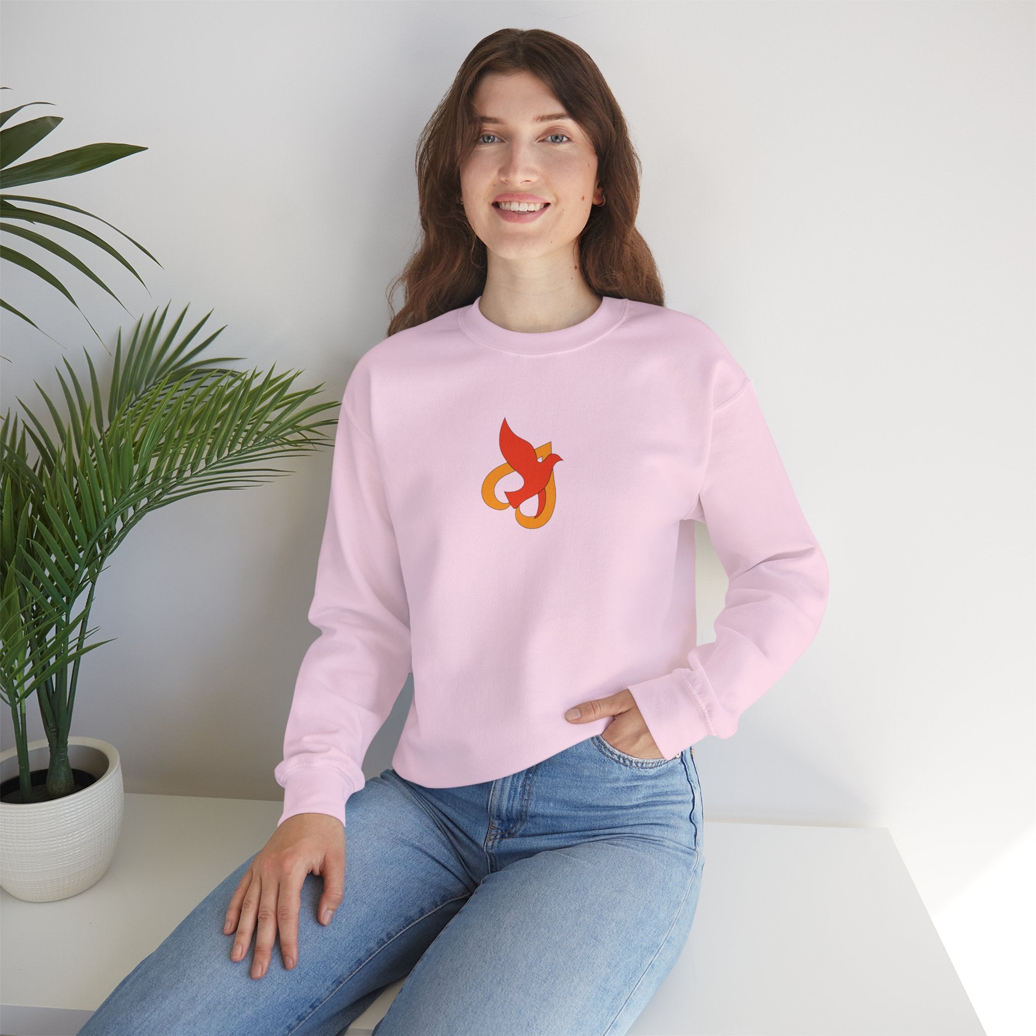 Crewneck Sweatshirt -- Christian Theme -- Holy Spirit Dove Heart Flame