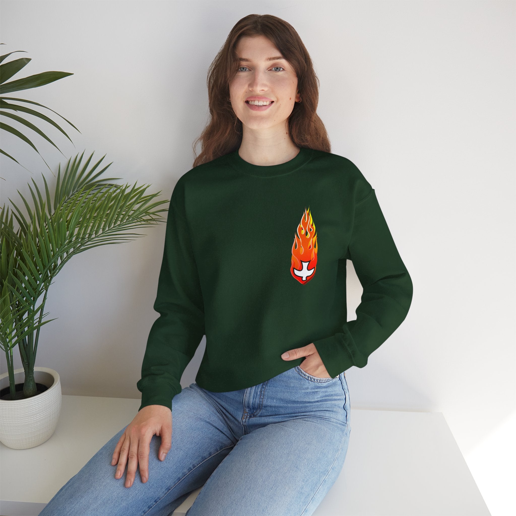 Crewneck Sweatshirt -- Christian Theme -- Holy Spirit Dove Flame