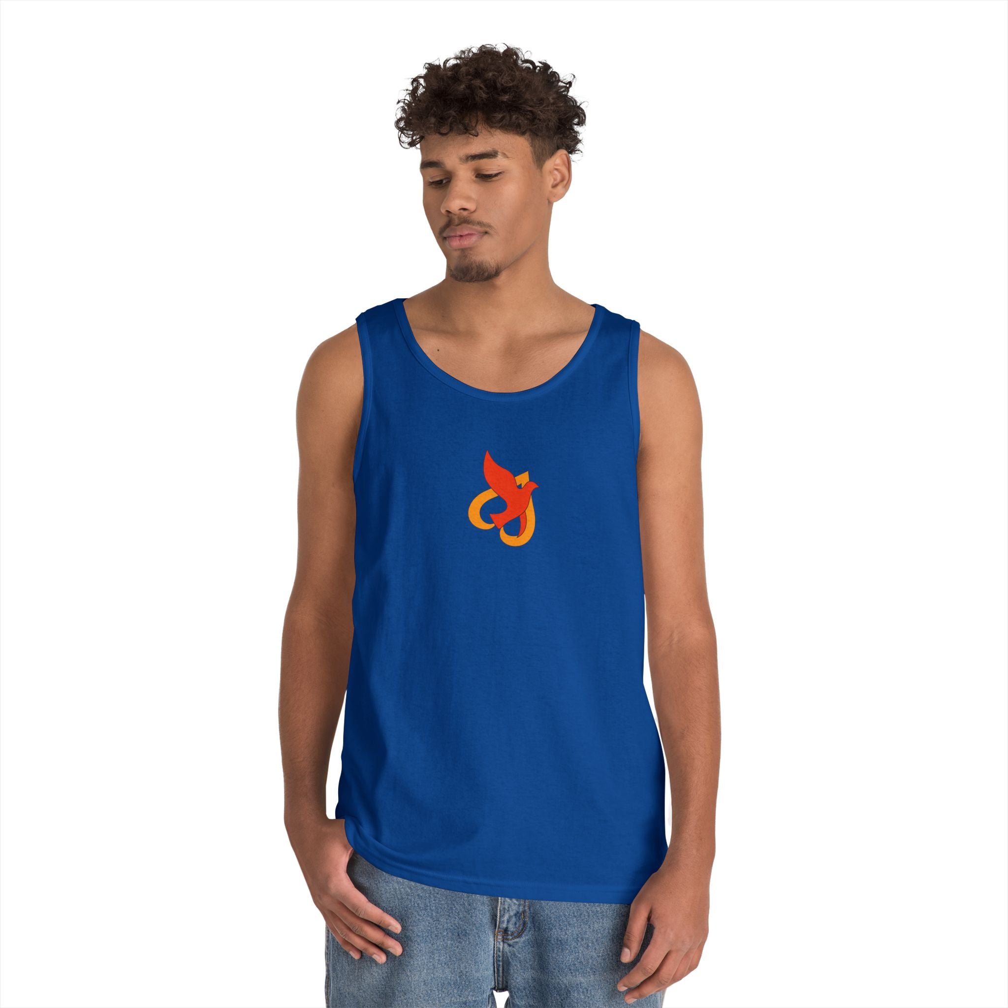 Heavy Cotton Tank Top -- Christian Theme -- Holy Spirit Dove Heart Flame