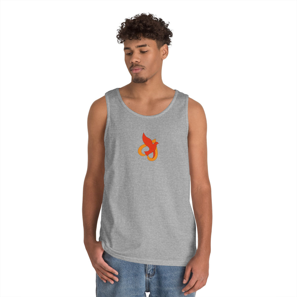 Heavy Cotton Tank Top -- Christian Theme -- Holy Spirit Dove Heart Flame