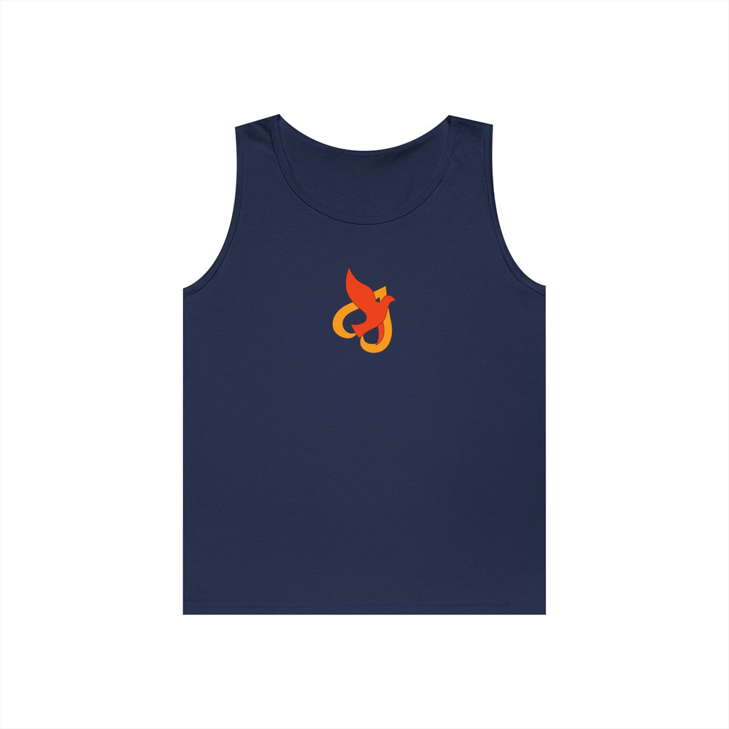 Heavy Cotton Tank Top -- Christian Theme -- Holy Spirit Dove Heart Flame