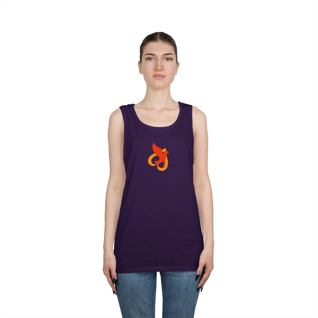 Heavy Cotton Tank Top -- Christian Theme -- Holy Spirit Dove Heart Flame