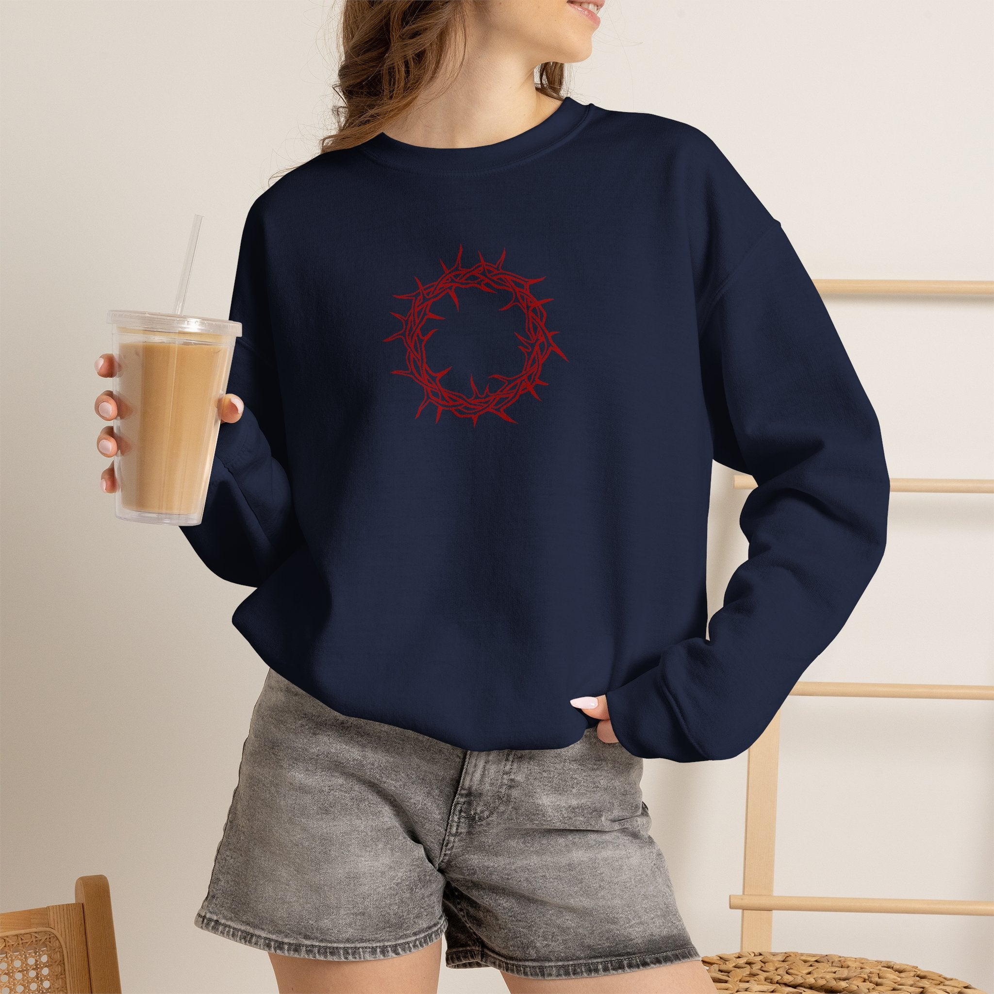 Crewneck Sweatshirt -- Christian Theme -- Crown of Thorns (Red)